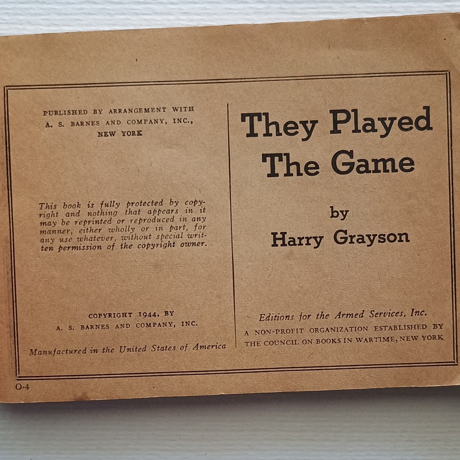 They Played the Game by Harry Grayson Rare 1944 Armed Services Edition WW11