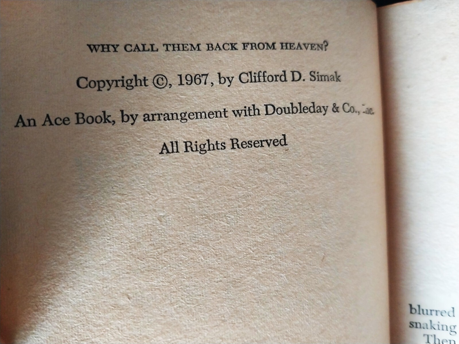 Clifford D. Simak – Why Call Them Back From Heaven? – Ace Books 1967