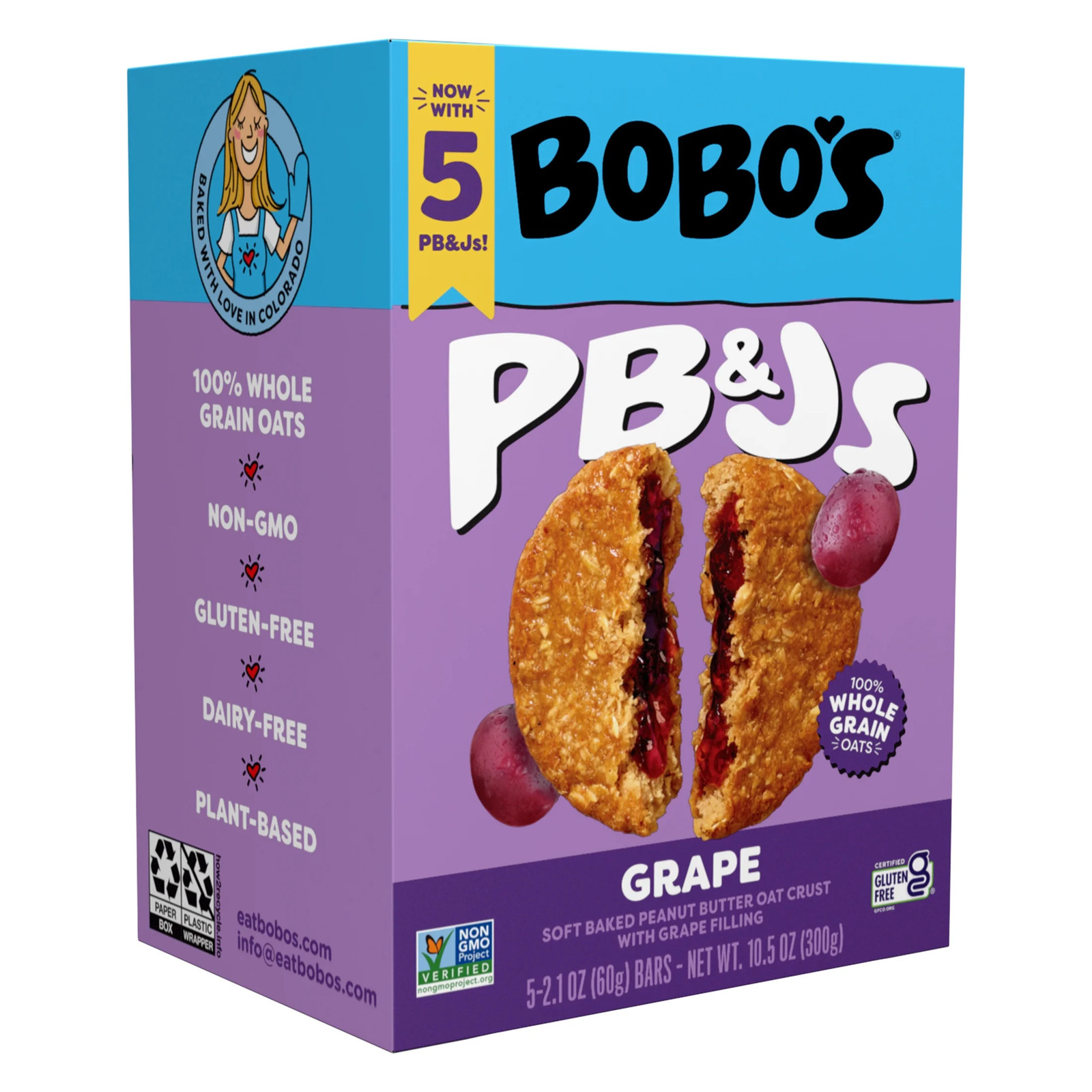 Bobo’S Pb&Js, Peanut Butter Oat Crust with Grape Filling, 5 Pack of 2.1Oz Oat Sn