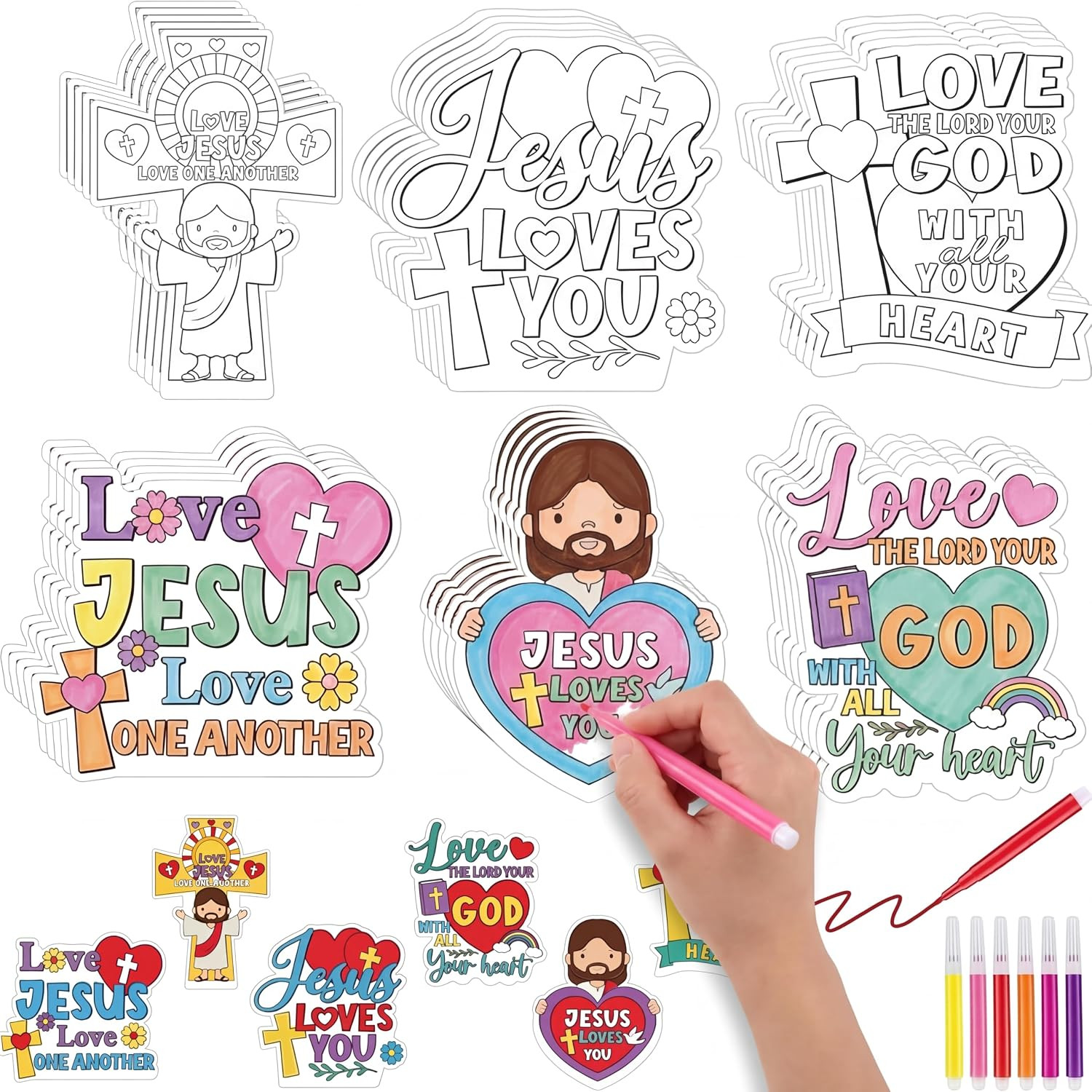 30 Sets Christian Coloring Crafts for Kids, Religious Bible Jesus Loves Me Color