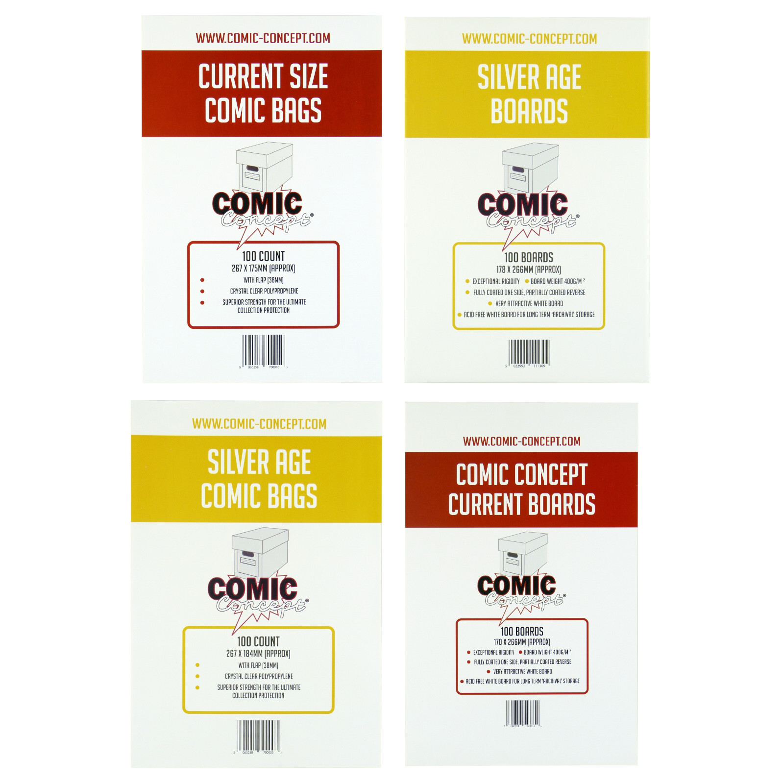 Comic Concept Comic Bags / Bags and Boards — CURRENT and SILVER — Great Value!