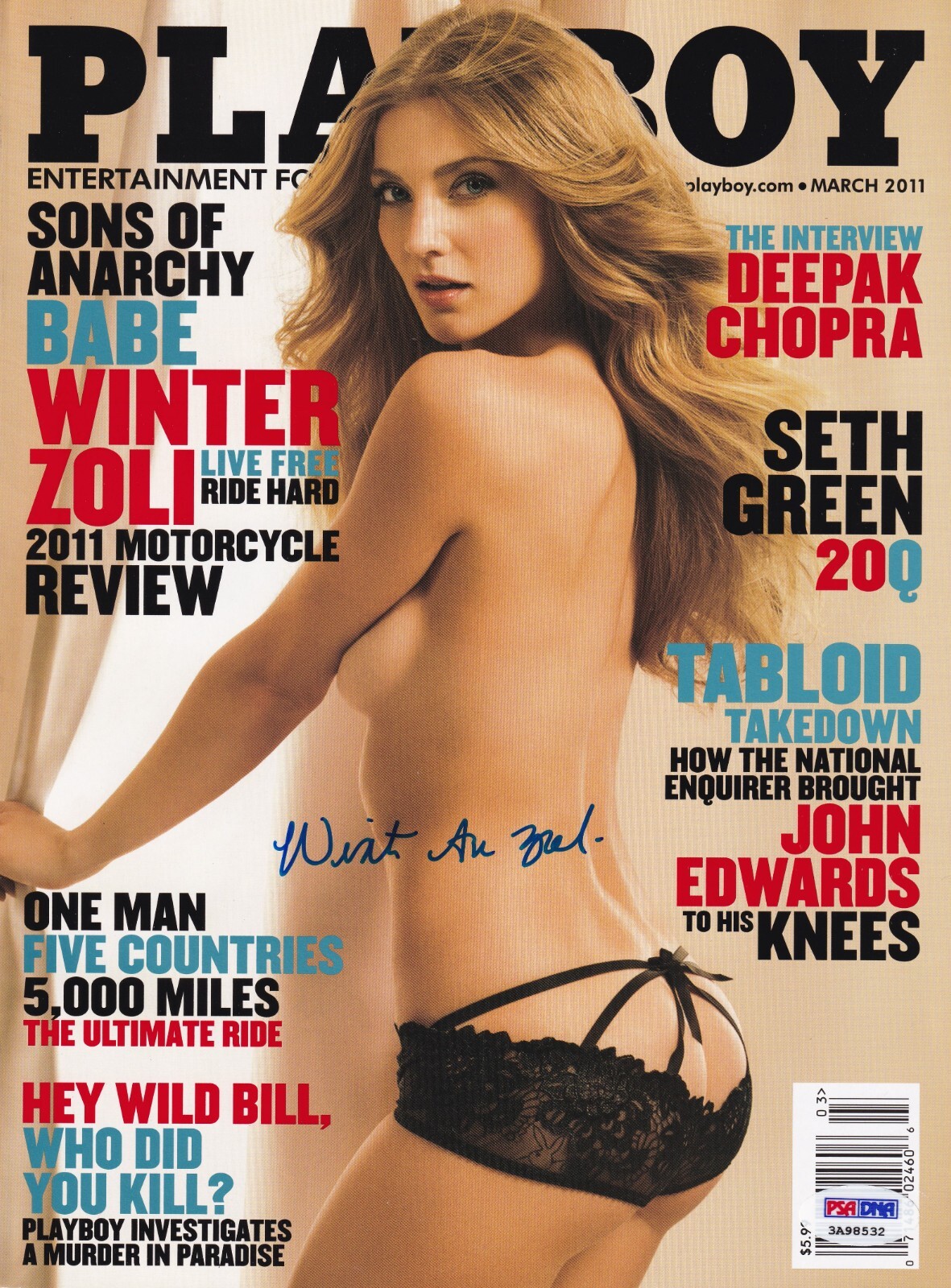 Winter Ave Zoli Signed March 2011 Playboy Magazine PSA/DNA COA Sons of Anarchy
