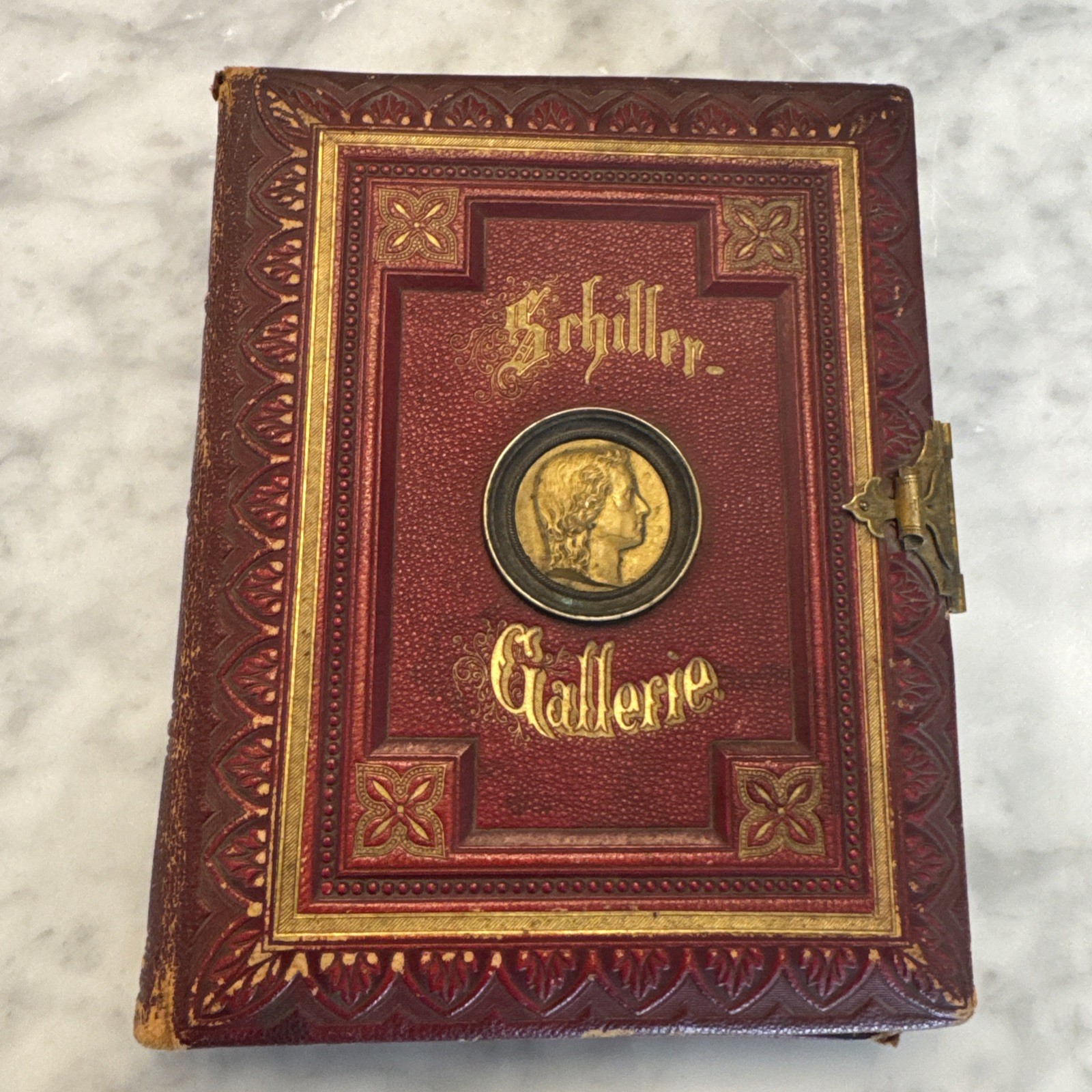 Antique 1800’s Book SCHILLER GALLERY Drawings Etchings w 1869 Handwritten Letter
