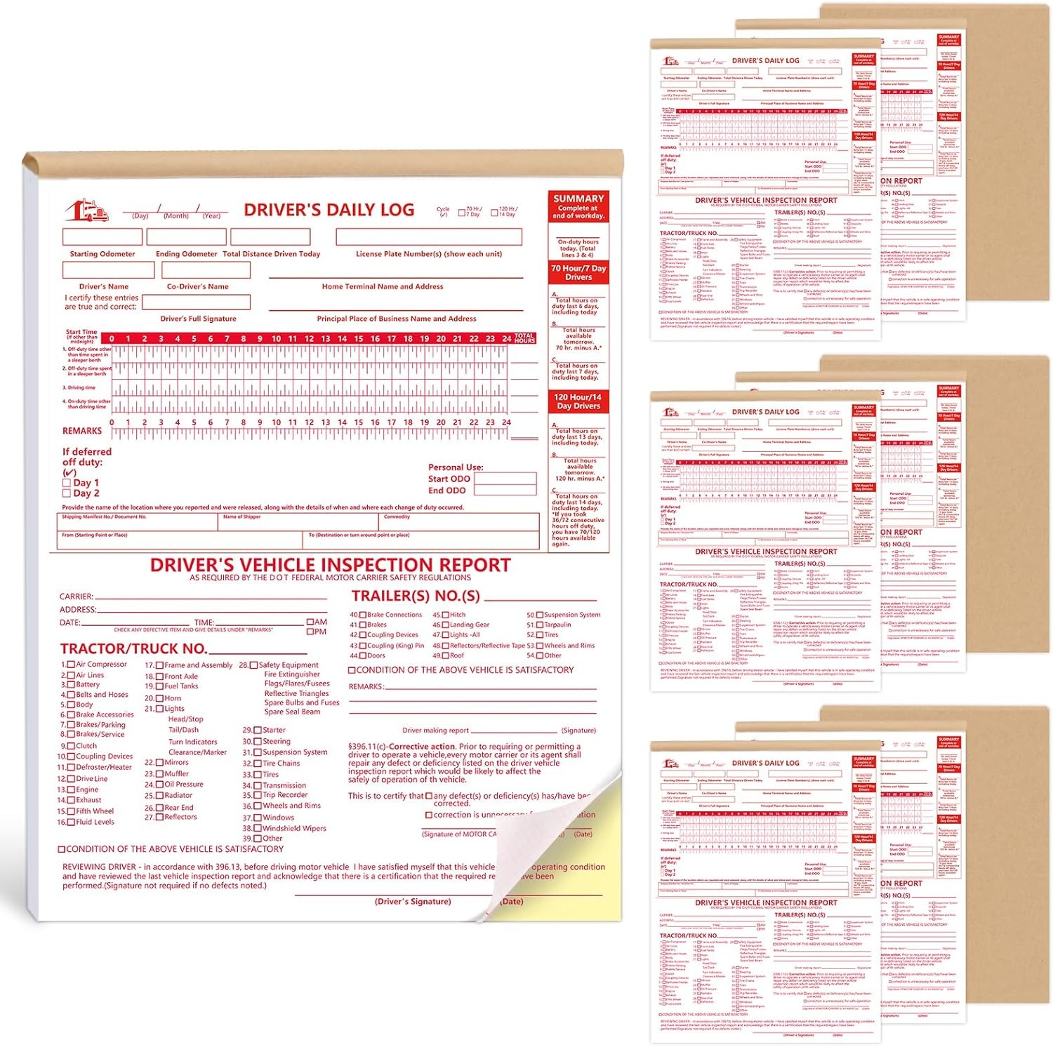 10 Pcs 8.5x11inch 2-in-1 Driver Log Books for Truckers Dot Book Driver…