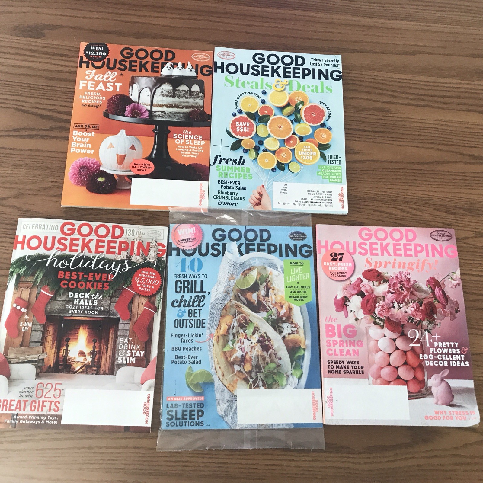 Good Housekeeping Magazines Dec 2015, oct 2017, sept 2017, April 2016; Jan 18
