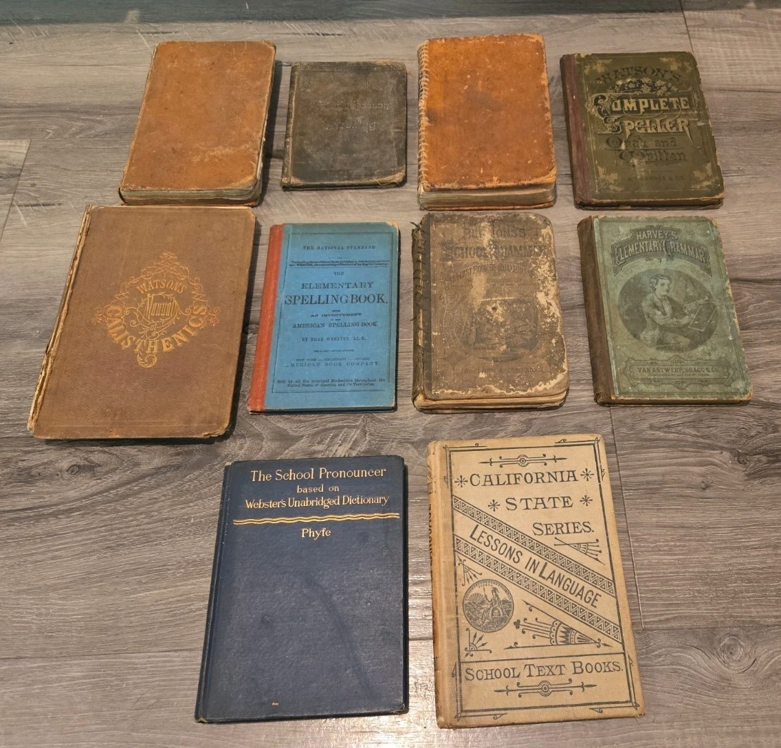 Lot of 10 Antique Children’s School Books 1800s Arithmetic Spelling Exercise et