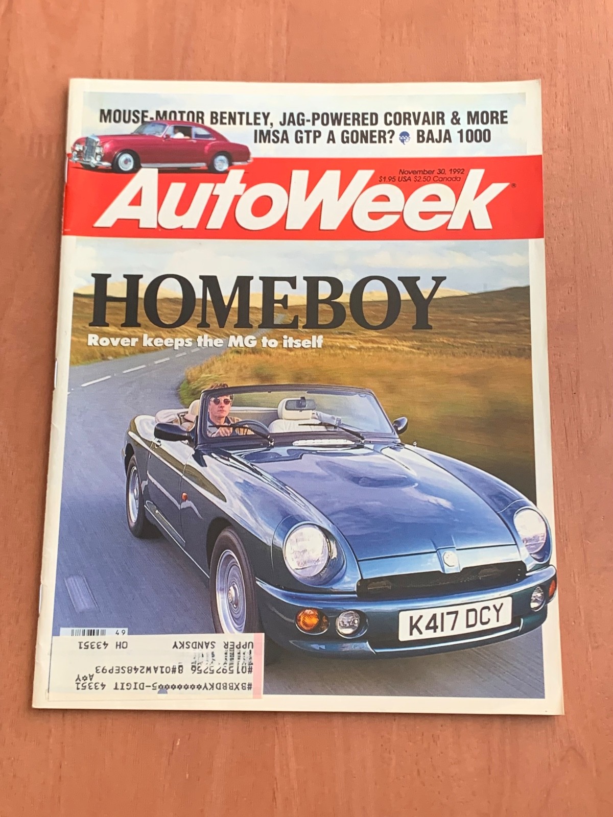 AutoWeek Magazine November 30, 1992 New MG Bentley Baja 1000 Jag-Powered Corvair