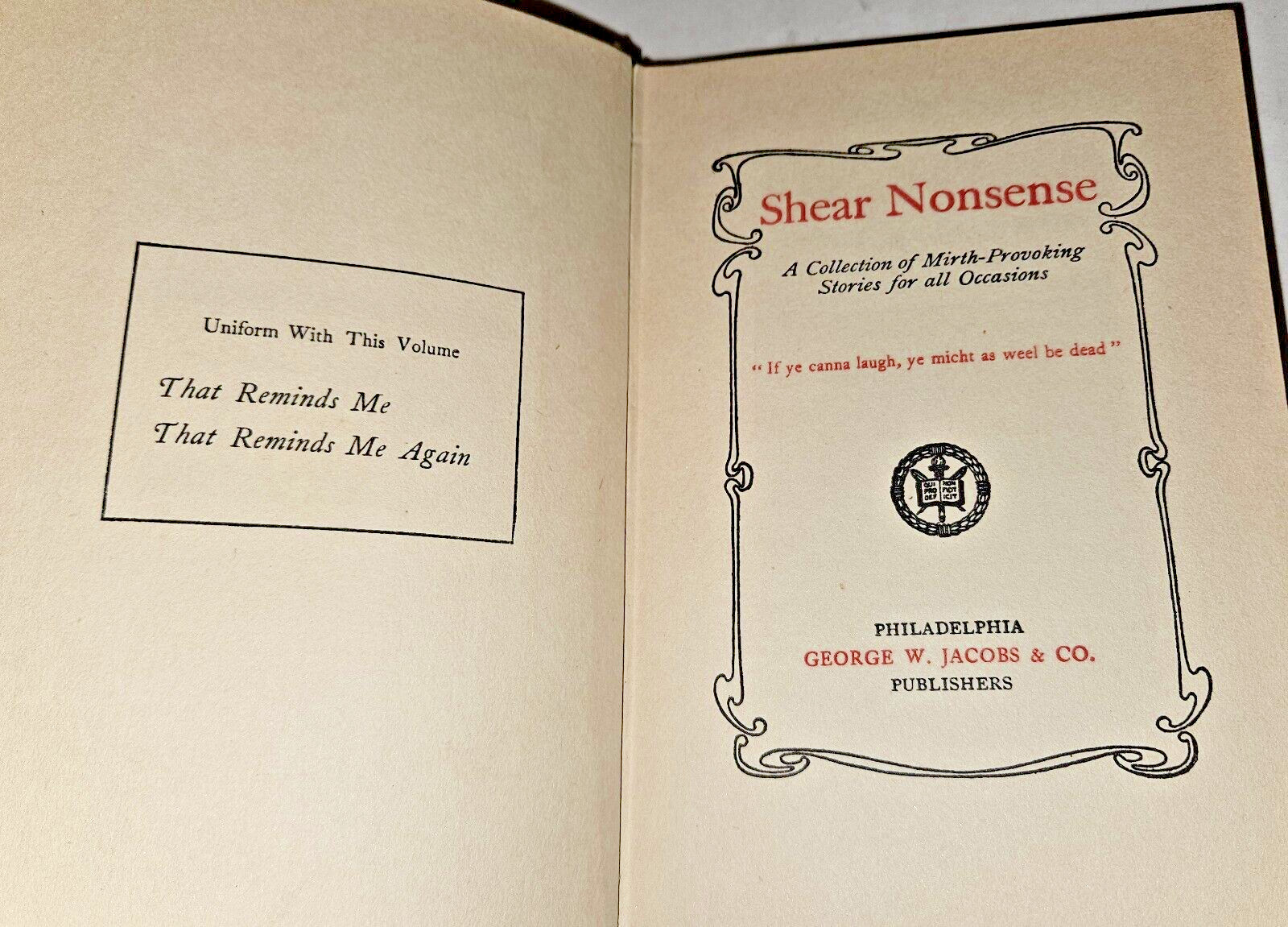 SHEAR NONSENSE – Vintage 1914 Hardcover Mirth-Provoking Stories 240 Pages