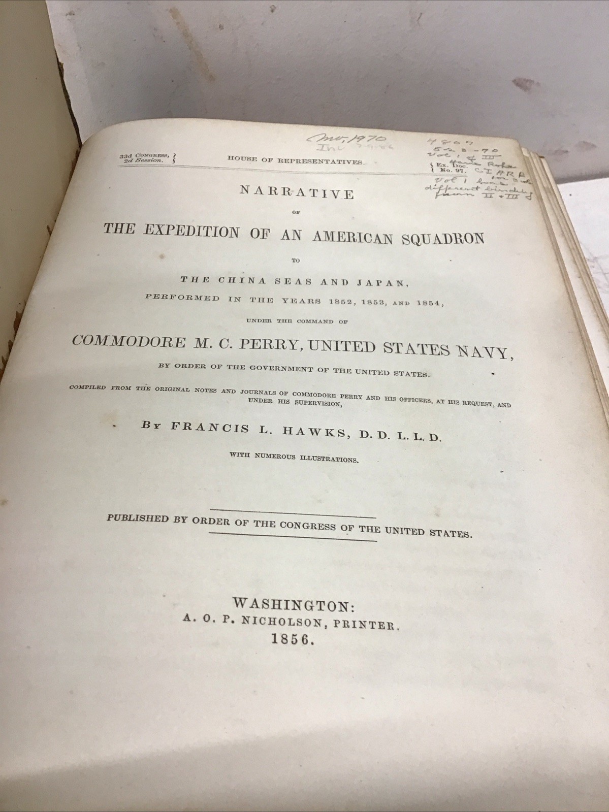 1856 House Of Representatives- The Expedition Of An American Squadron / Volume 1