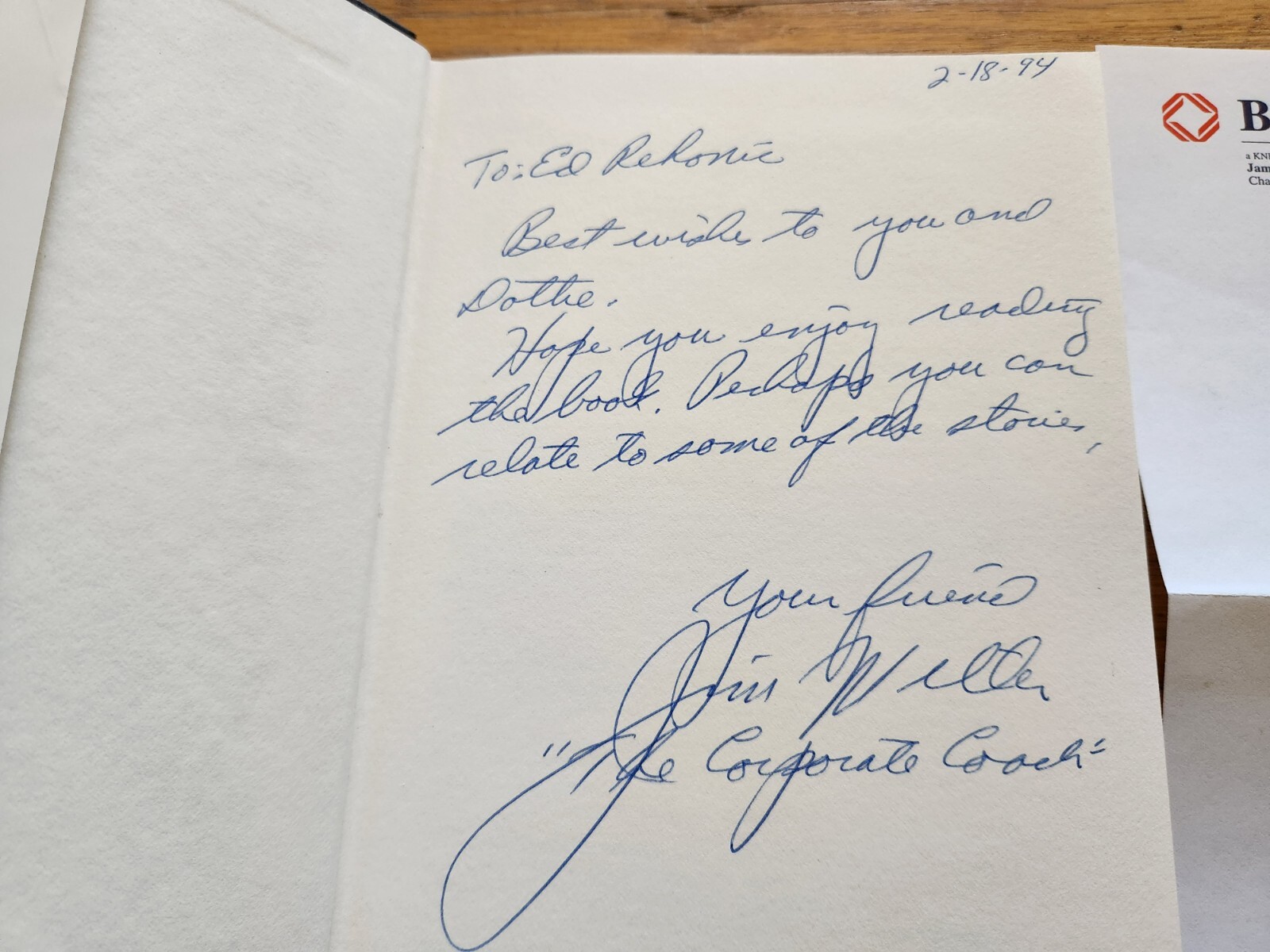 James Miller SIGNED The Corporate Coach Build Loyal Customers 1993 1st Ed. w/GOA