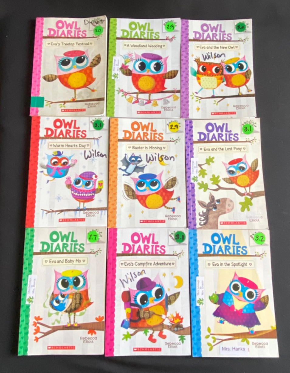 Lot of 10 Owl Diaries Rebecca Elliott #s 1, 3, 4, 5, 6, 7, 8, 10. 12, & 13