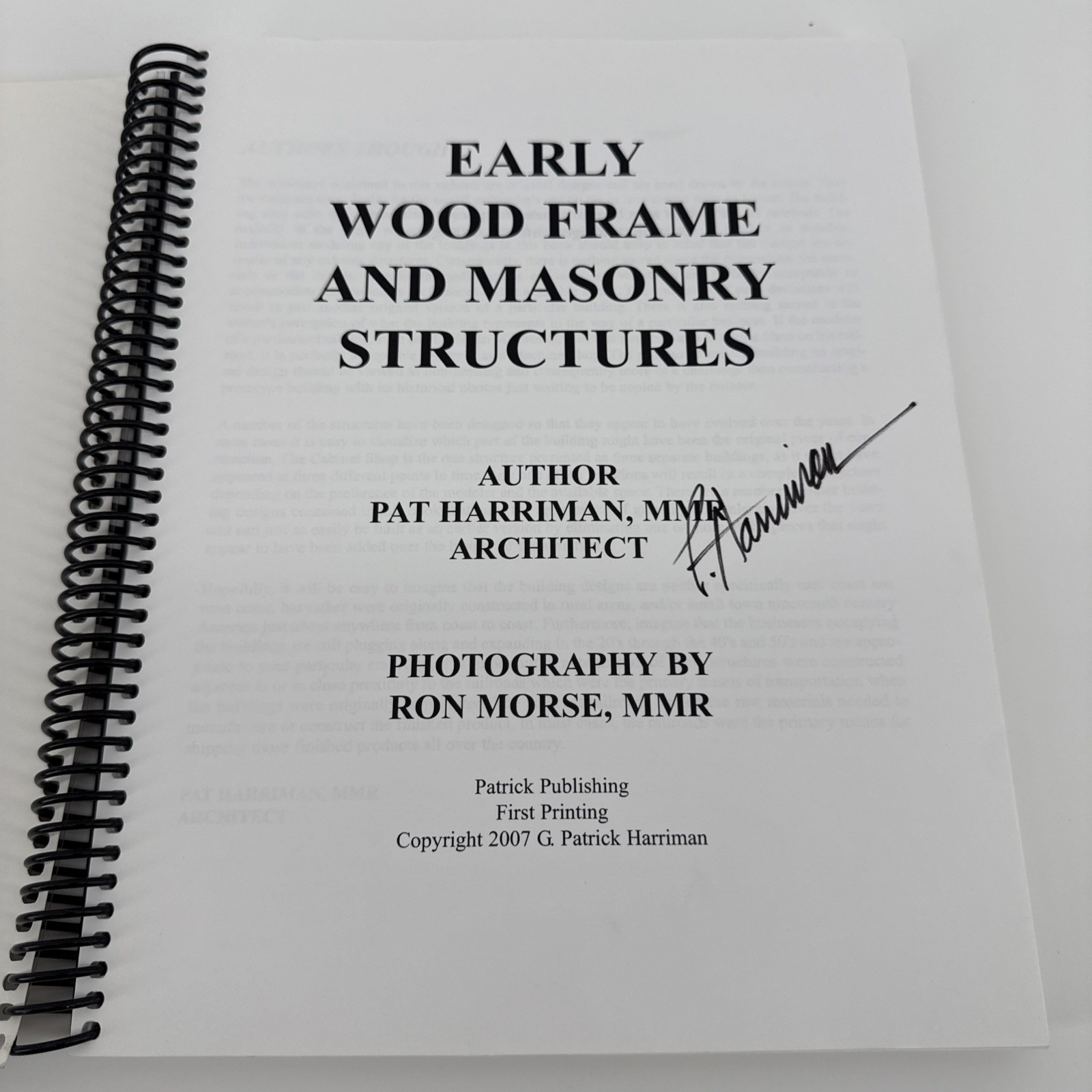 Early Wood Frame And Masonry Structures By Pat Harriman **Signed Copy**