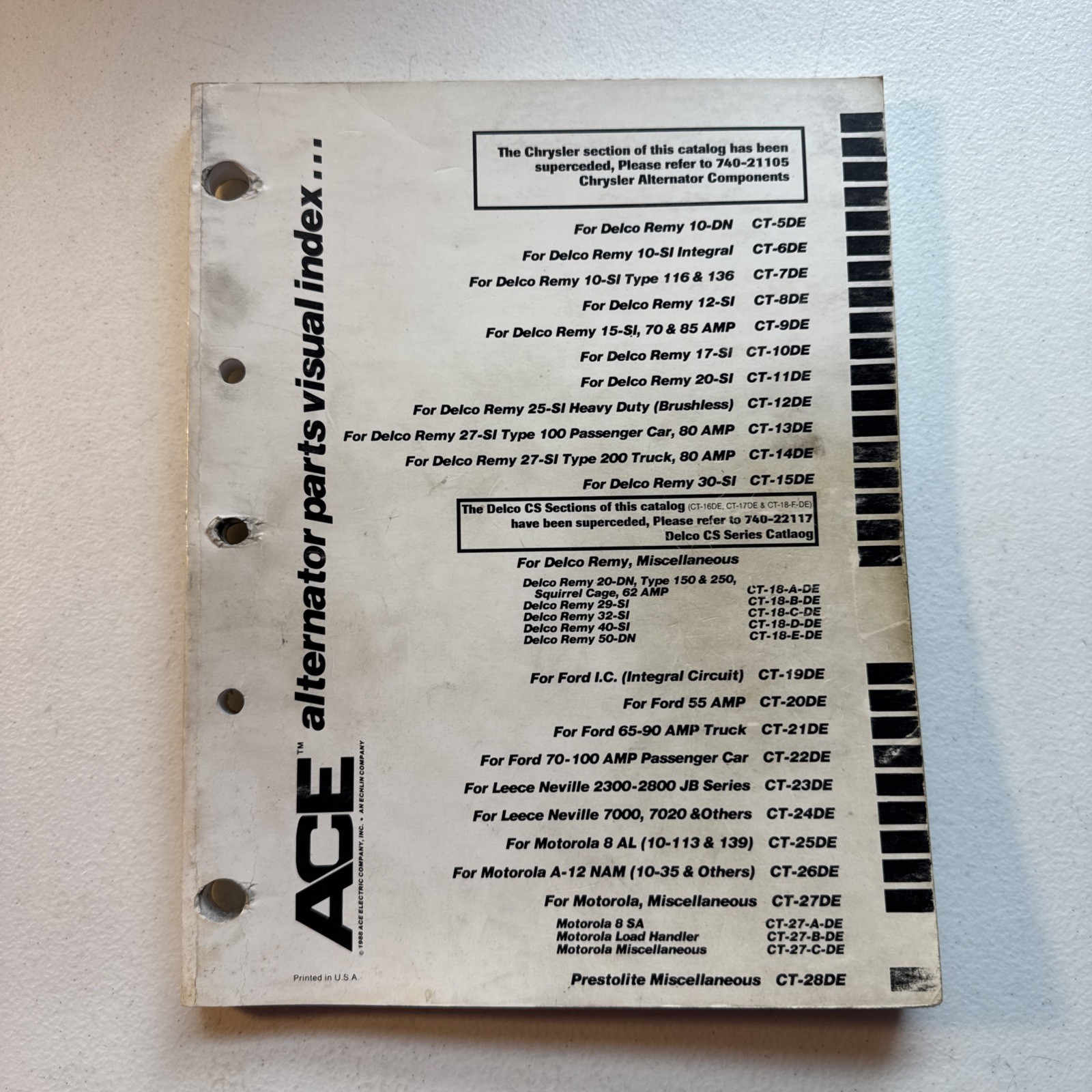 ACE Electric Co. Alternator Parts Visual Index Catalog