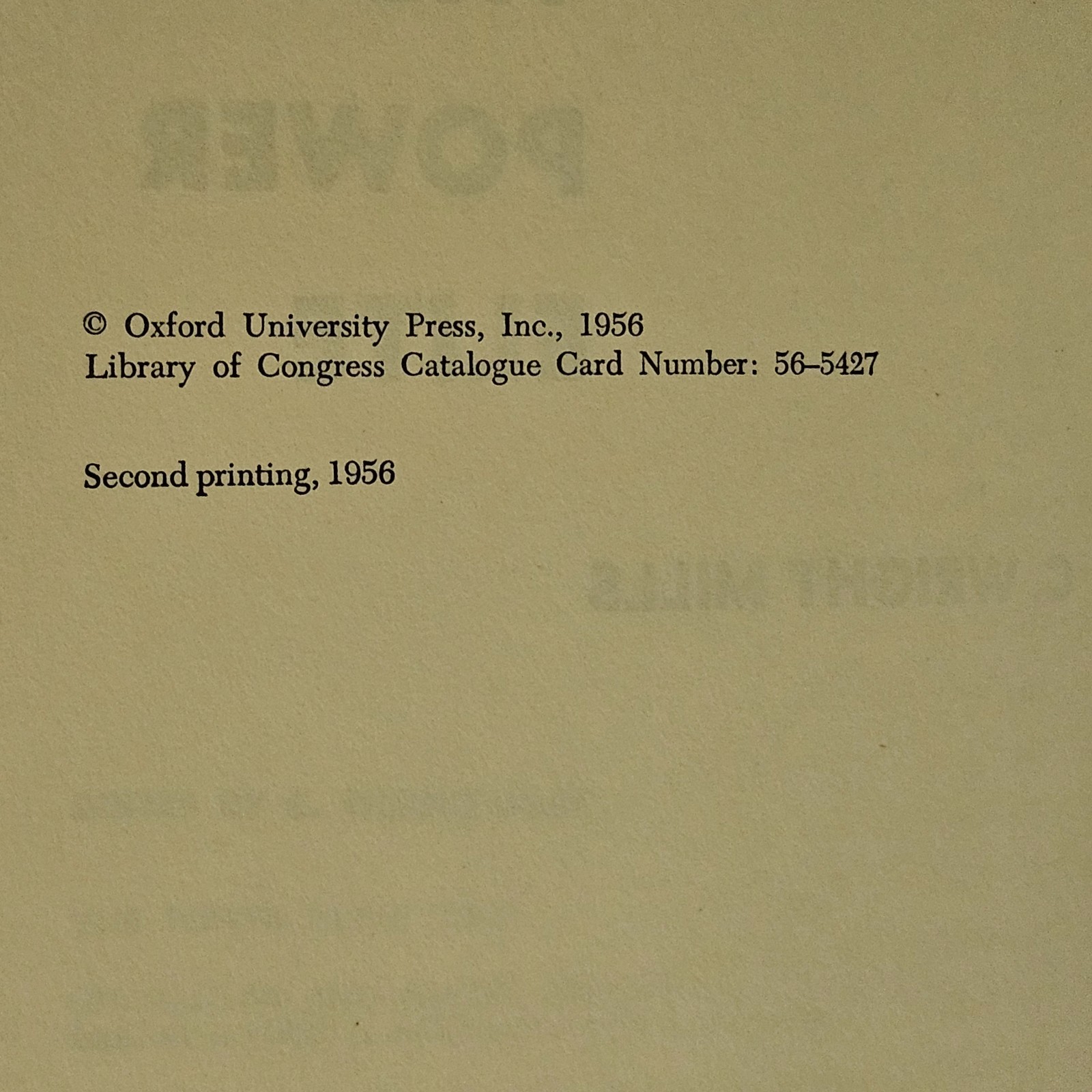 The Power Elite by C. Wright Mills HCDJ 2nd printing 1956