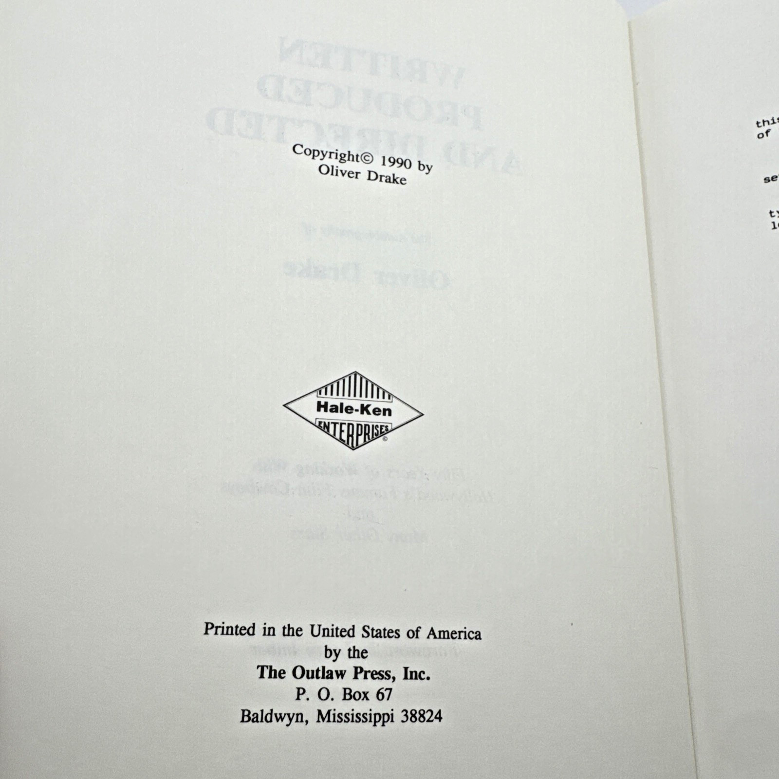 Written Produced Directed Oliver Drake 50 Years Hollywood Heroes B-Western Book