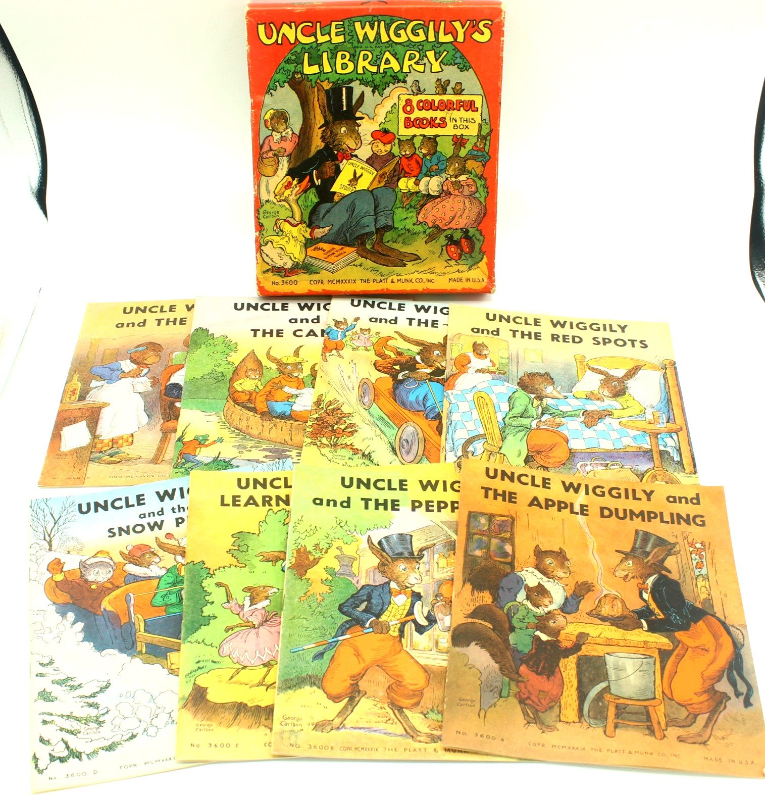 Platt & Munk Co 1939 Uncle Wiggly’s Library – 8 story books – No.3600 with Box