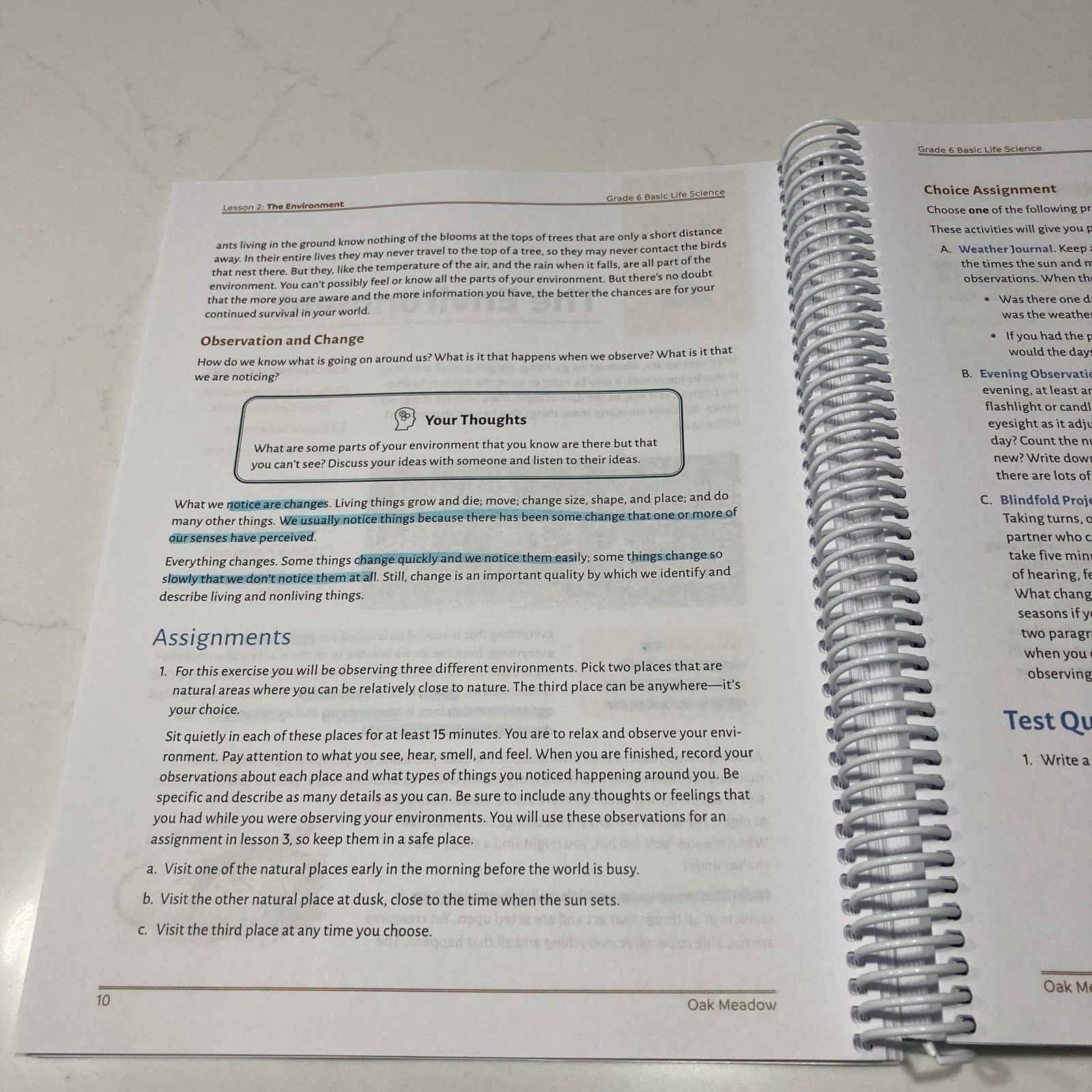 Oak Meadow Grade 6 Basic Life Science Coursebook and Teacher Manual Homeschool