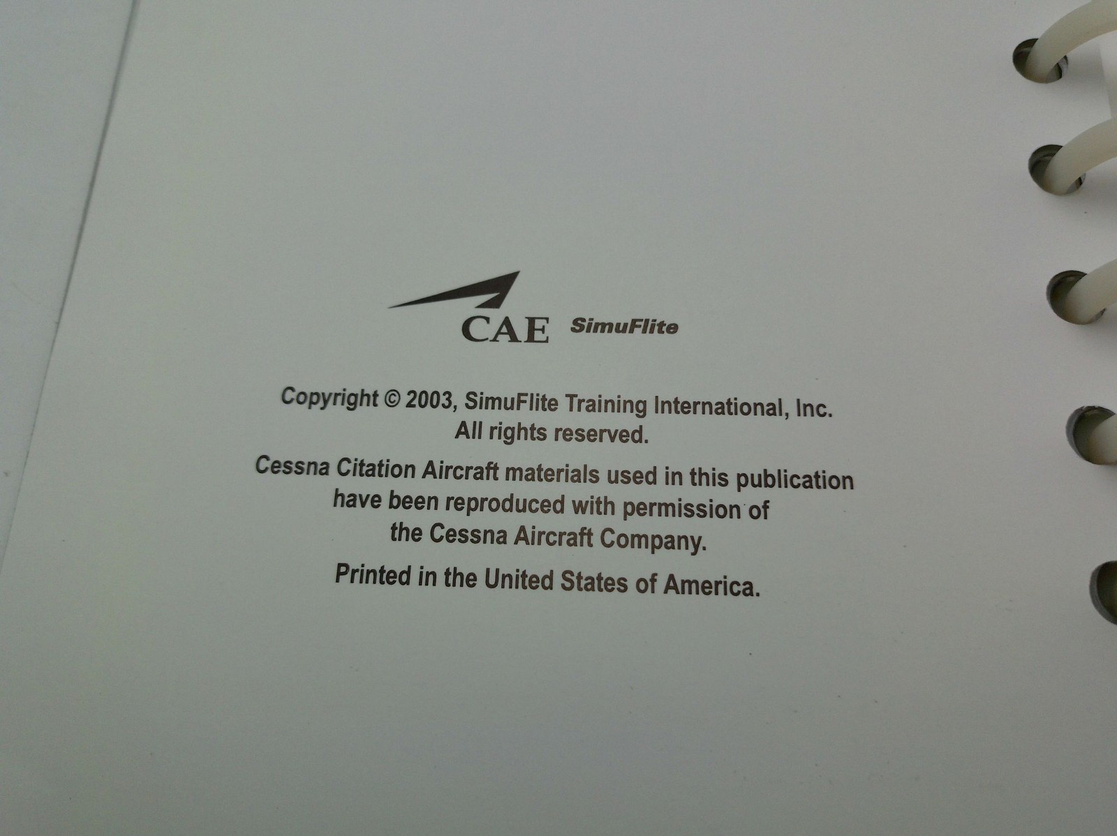 CAE SimuFlite Primus 1000 Taskbook Cessna Citation Pilot Training Manual 2003