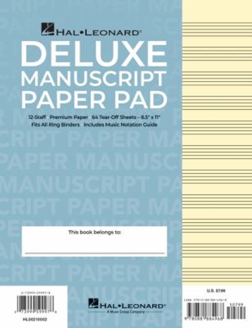 Manuscript Paper Deluxe PadBlue Cover Paperback