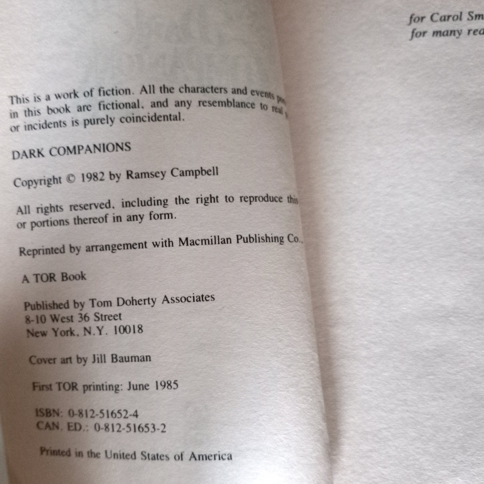 Dark Companions by Ramsey Campbell, Tor Books 1985, Paperback, Collection