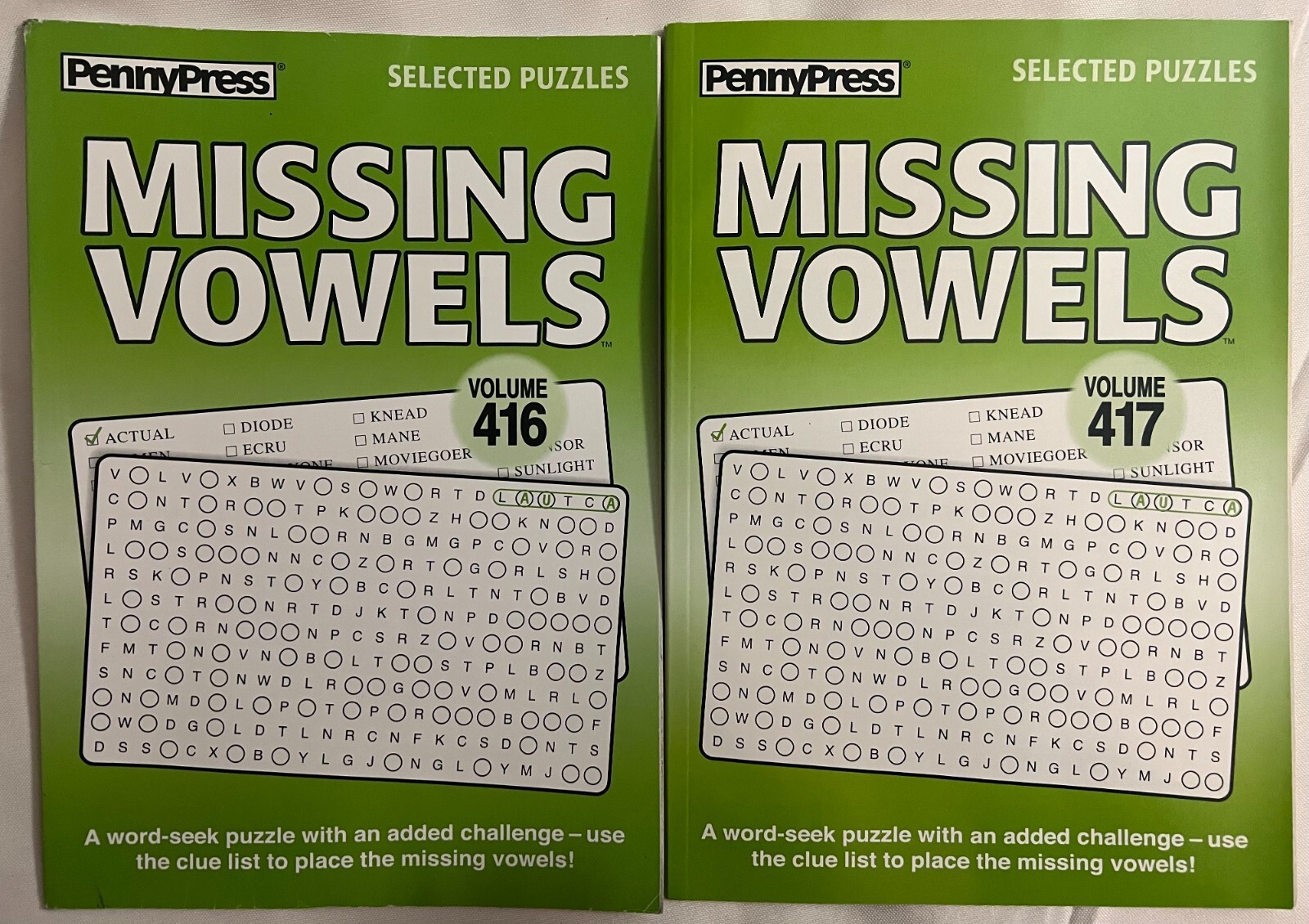 Lot of (2) Penny Press Selected Puzzles Missing Vowels *Volumes 416 & 417