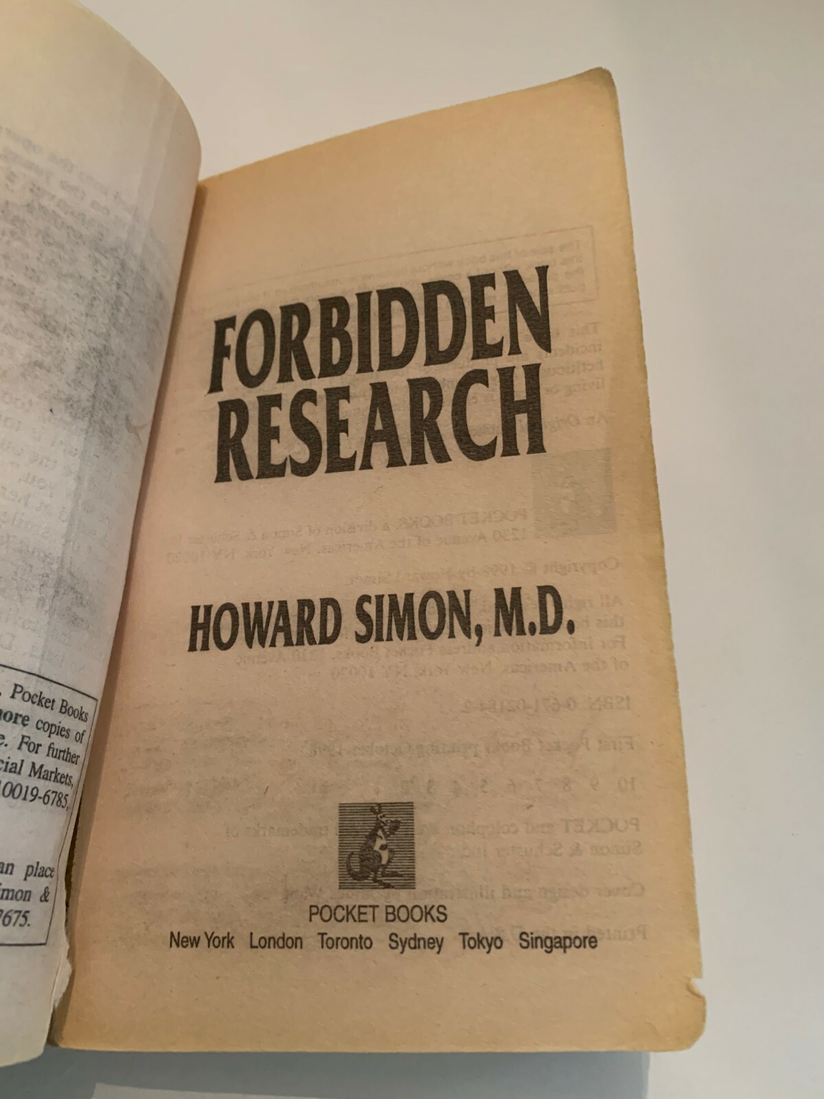 1998 Forbidden Research by Howard Simon Pocket Books Paperback