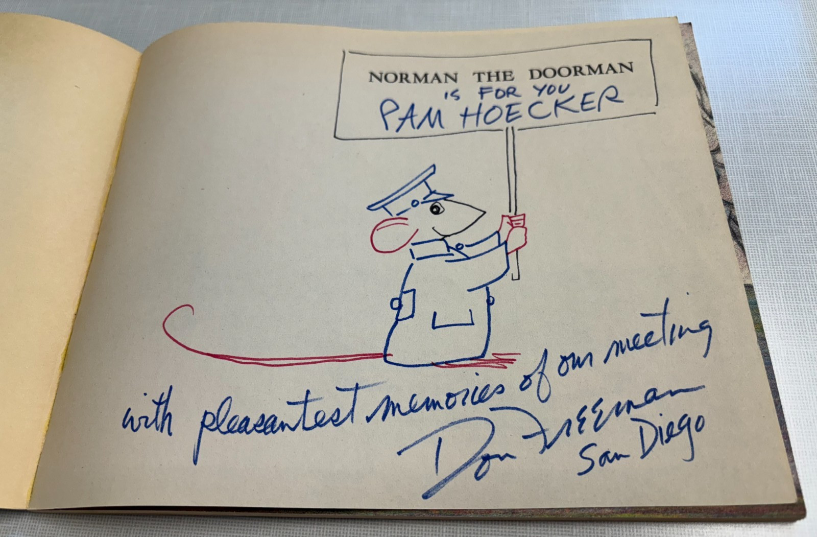 Norman The Doorman Don Freeman SIGNED drawing gifted mouse doorman VG 69 trd pbk