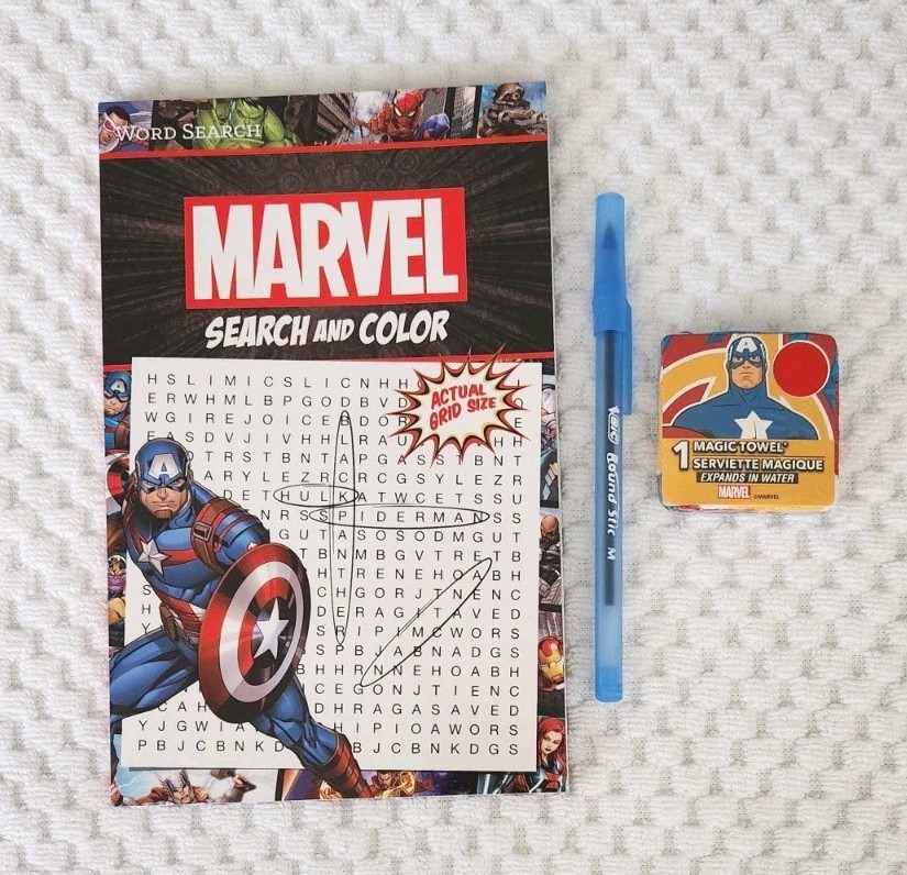 Dreamtivity Marvel Search & Color, 2025, Captain America Word Search;Magic Towel