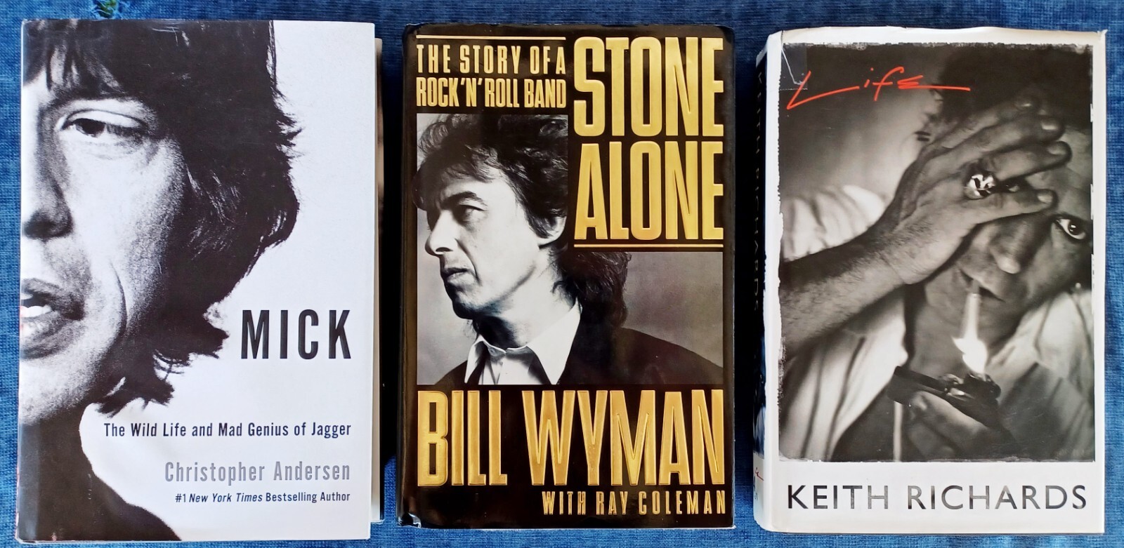 MICK JAGGER, KEITH RICHARDS, BILL WYMAN – (3) HARDBACK BIOGRAPHIES – ONE LOT