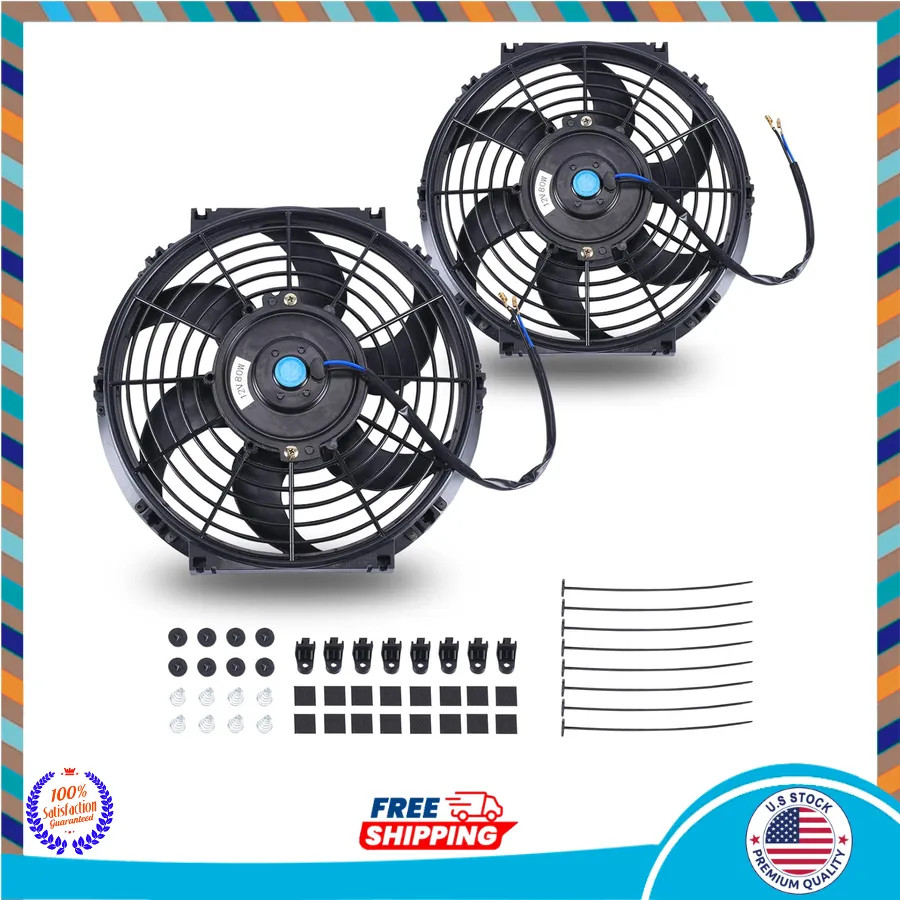 10 Inch Electric Radiator Cooling Fan 12V 80W Slim Push Pull With Mount Kit 2…
