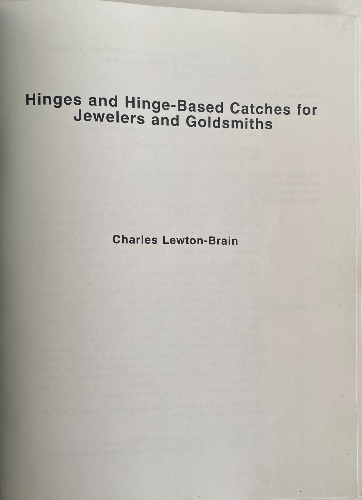 Hinges and Hinge-Based Catches for Jewelers & Goldsmiths by Charles Lewton-Brain