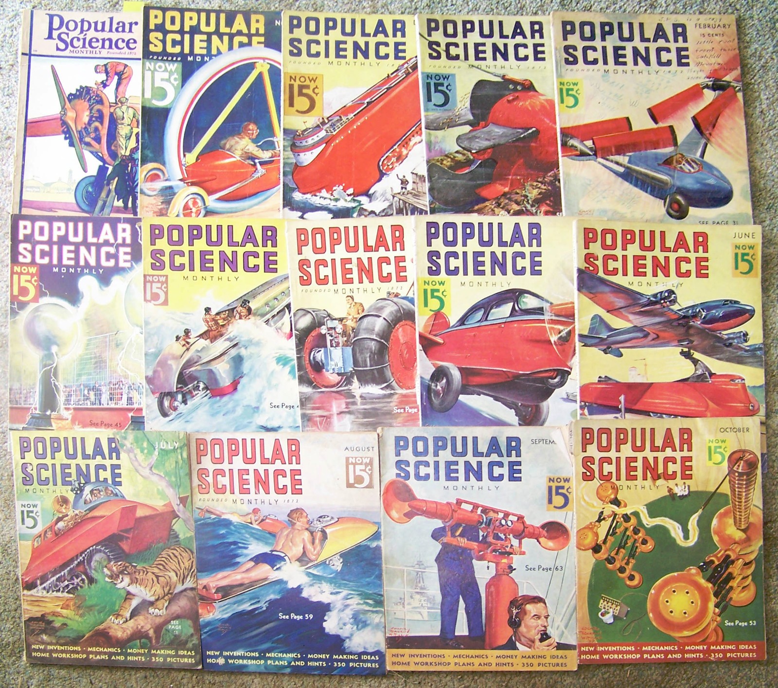1928 – 1937 Popular Science Magazine; Lot of 14