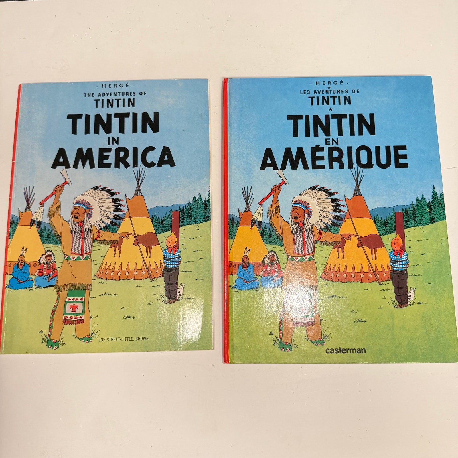 Vintage Tintin in America Lot English & French 1979 Hergé Bilingual Comic Set