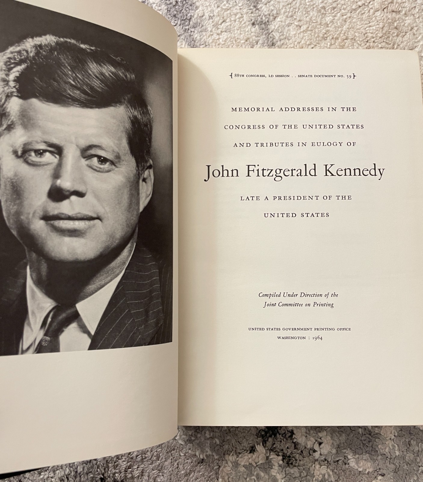 1964 John F Kennedy Memorial Addresses In Congress Eulogies JFK Book 1st Ed GPO