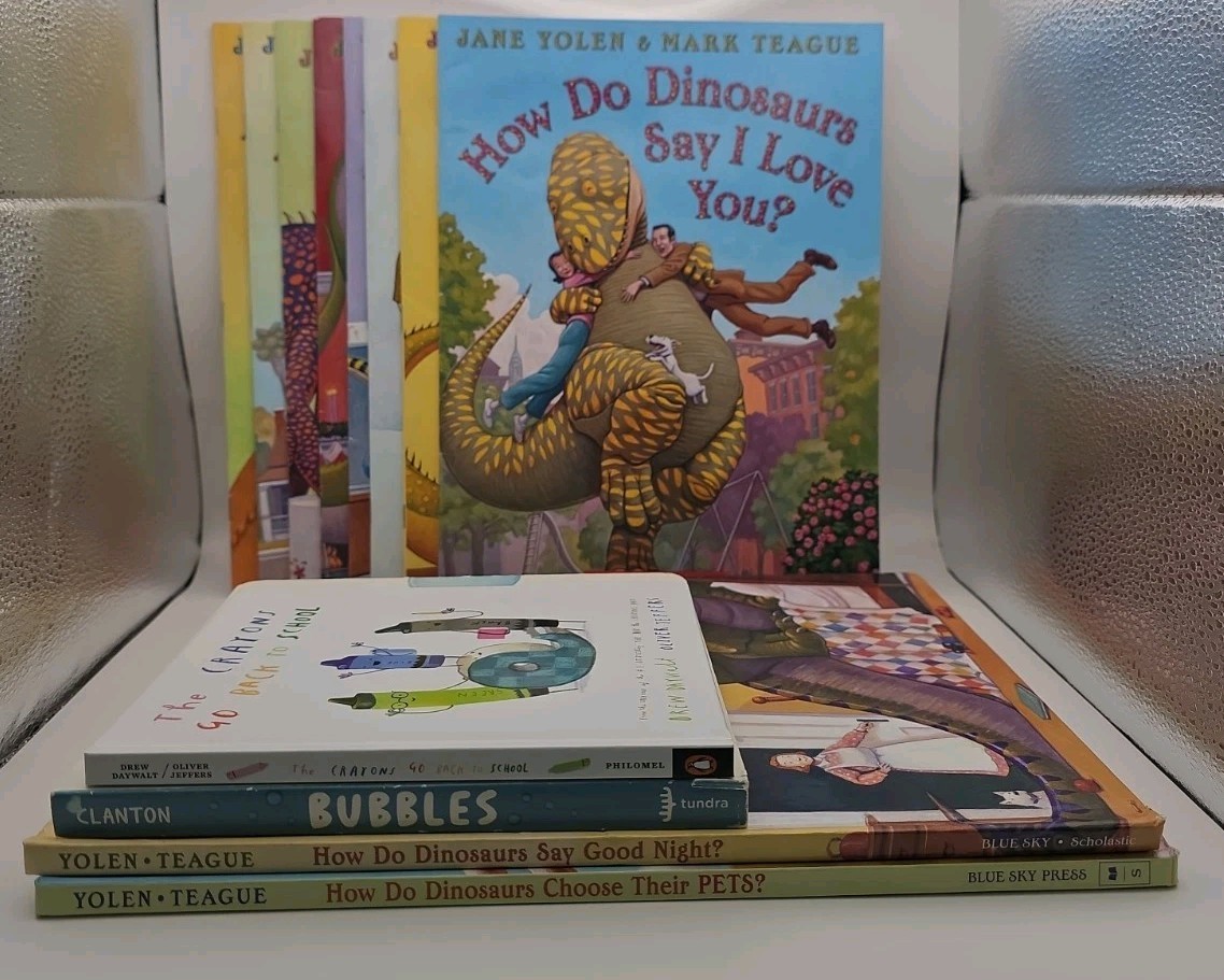 Lot 12 Picture Books – MARK TEAGUE How Do Dinosaurs – Clanton Bubbles – Crayons