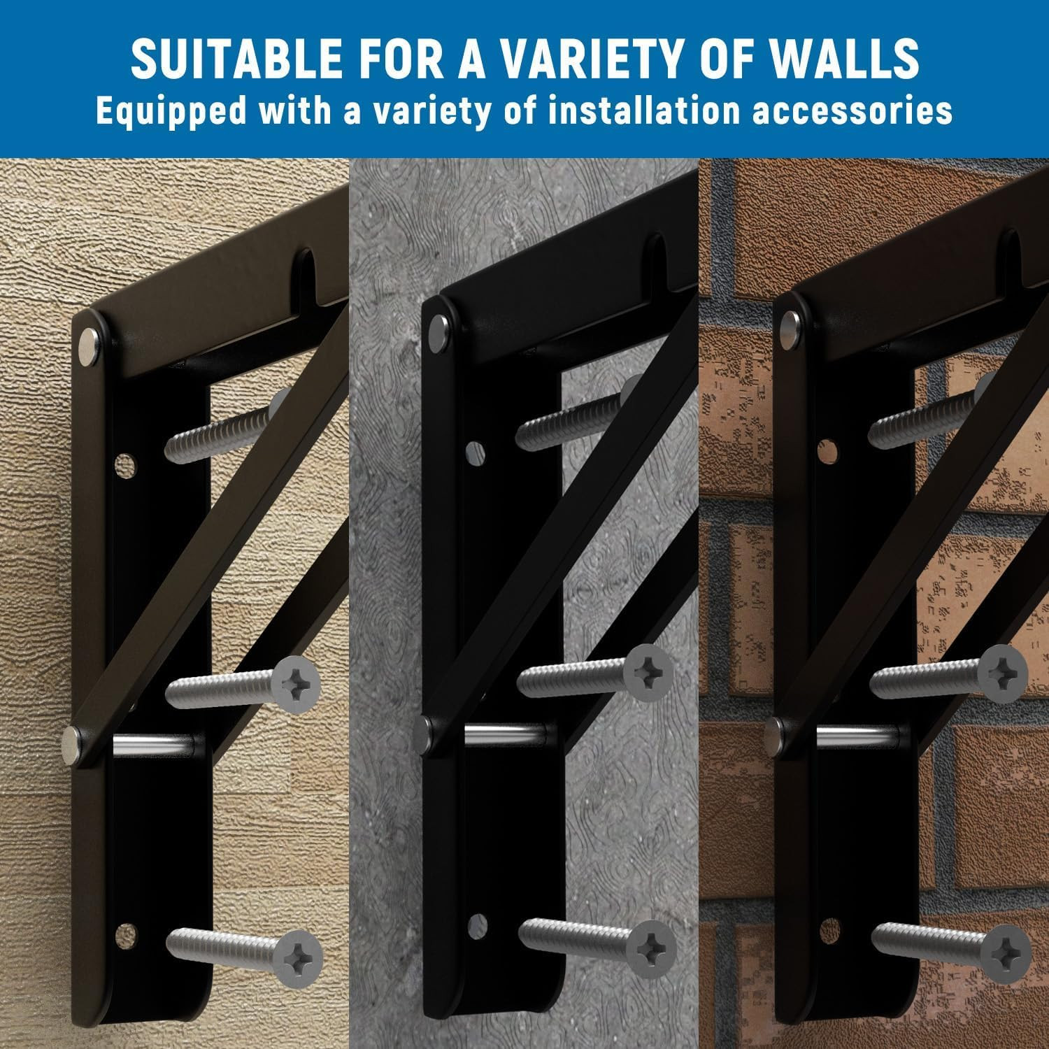 8 Inch Folding Shelf Brackets-2 Pack Foldable Heavy Duty Triangle Collapsible Wa