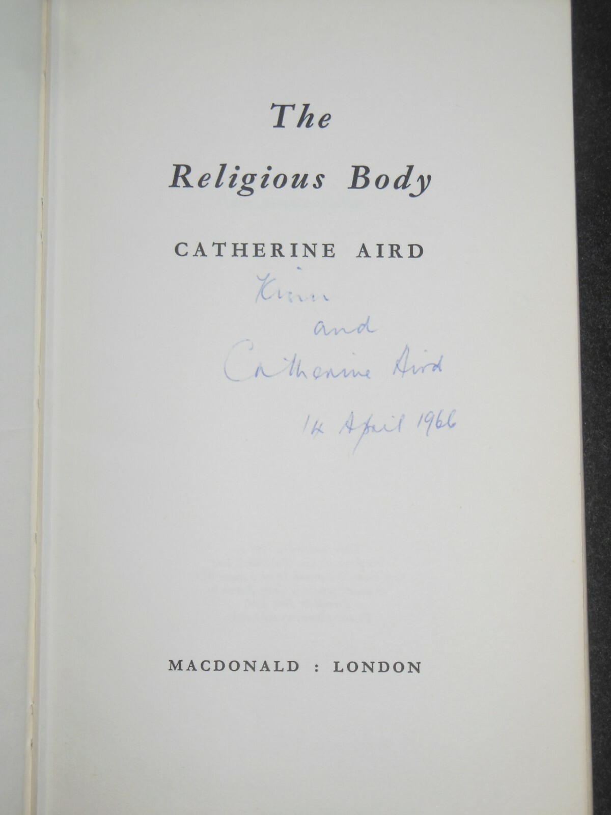 SIGNED – Catherine Aird – The Religious Body (1960-1st) Sloan and Crosby #1