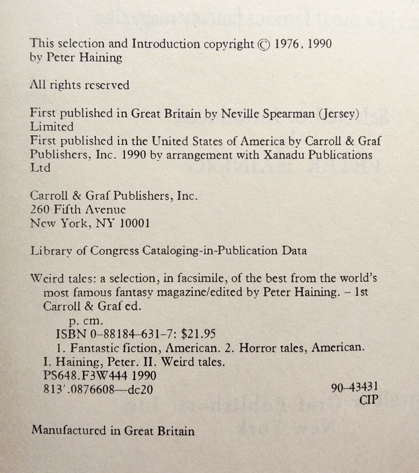 Weird Tales A Facsimile Selection From The World’s Greatest Fantasy Magazine HC