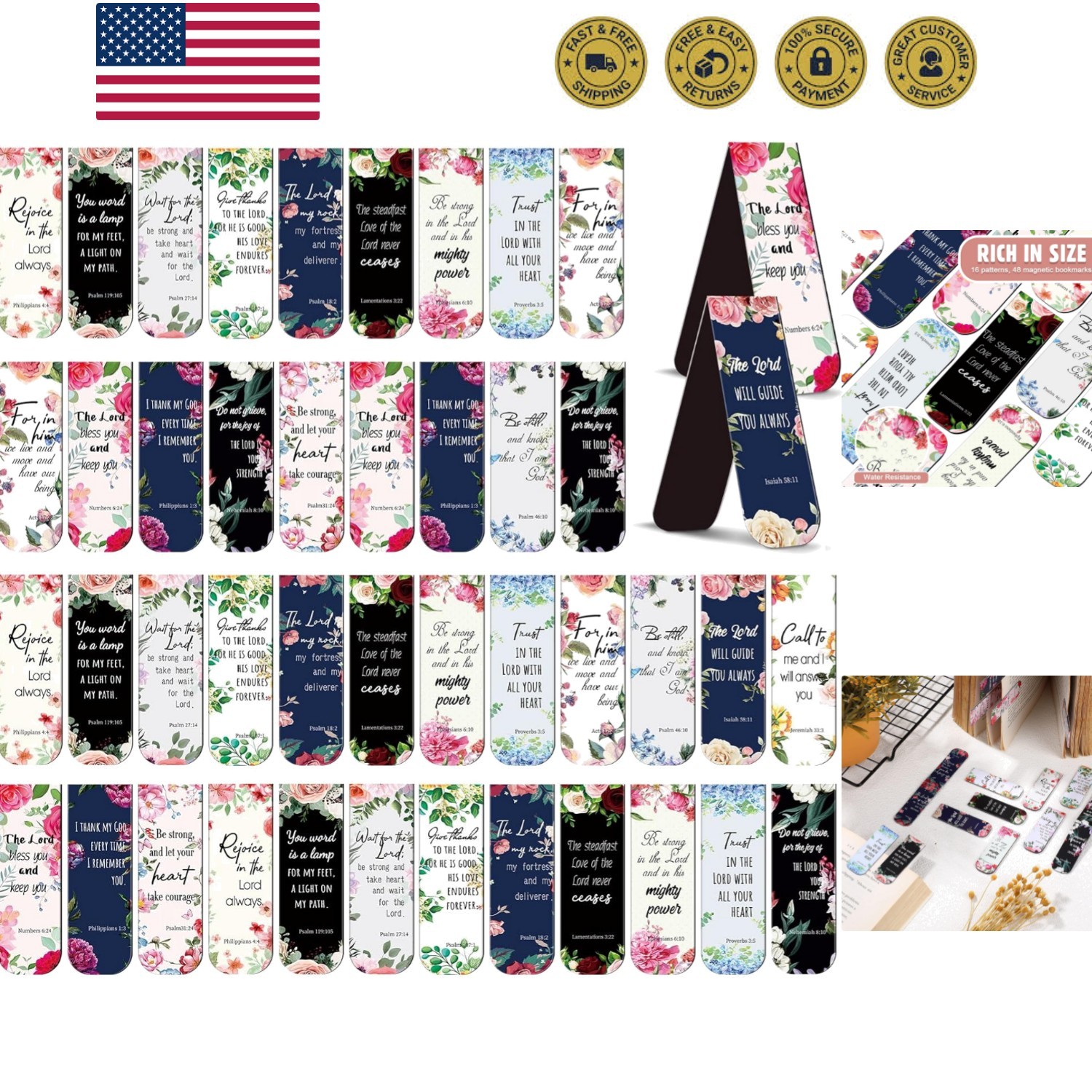 48 Pcs Bible Verse Magnetic Christian Bookmarks 0.8×4.7in Inspirational Scrip…