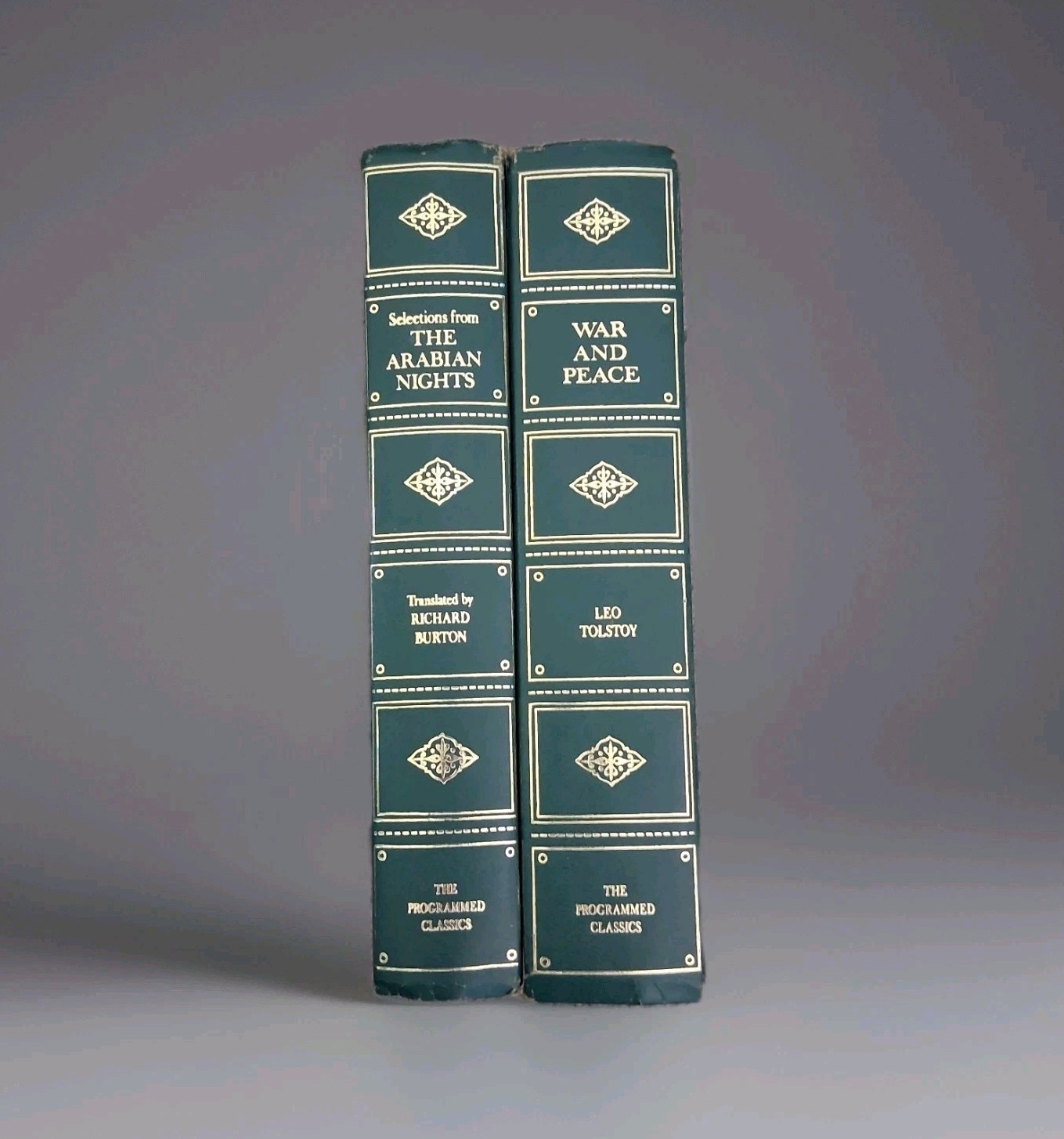 Lot of 2 VTG 1960 The Programmed Classics Green Faux Leather Hardcovers Tolstoy