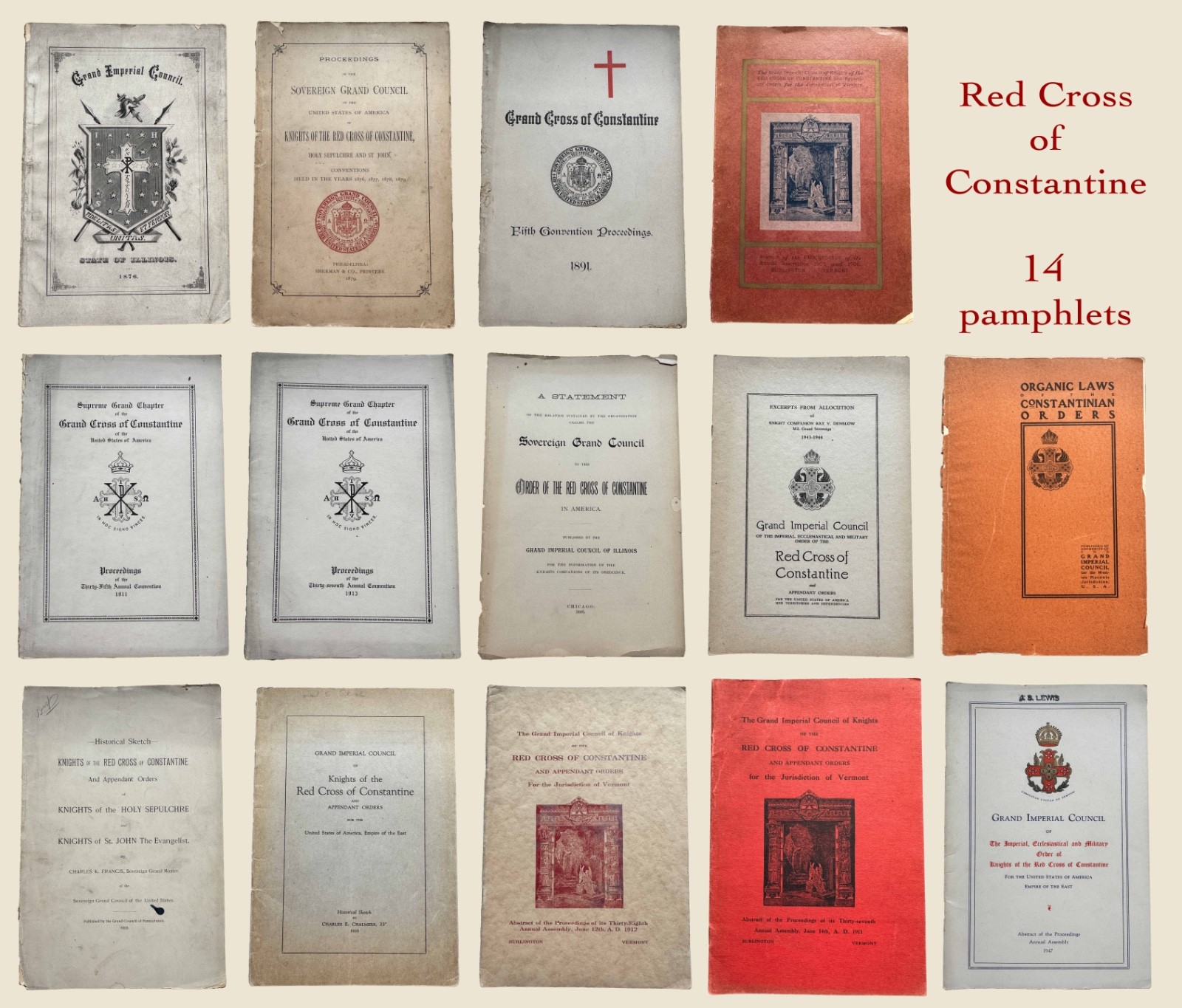 14 Masonic, Rosicrucian, Knights, St. John, Red Cross of Constantine, 1876-1947
