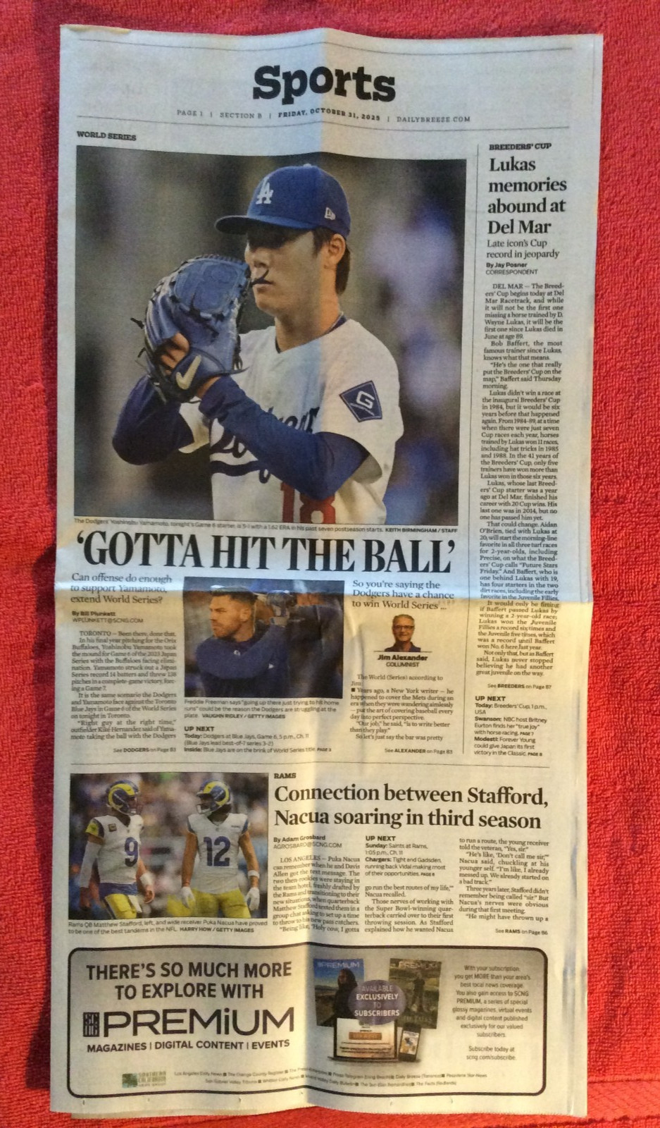 DAILY BREEZE SPORTS OCTOBER 31 2025 WORLD SERIES DODGERS YOSHINOBU YAMAMOTO