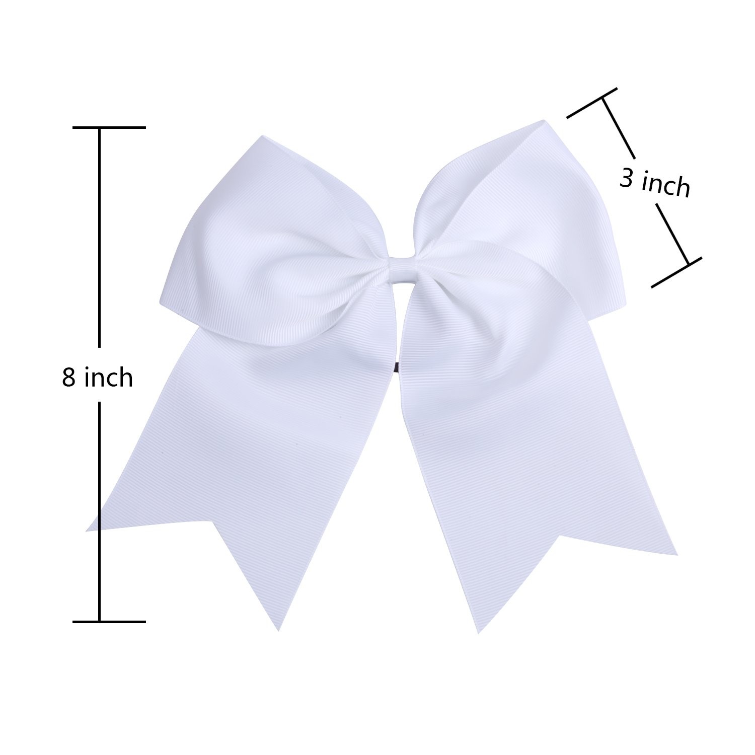 8 Inch Cheerleader Bows Ponytail Holder Solid 1 Count (Pack of 10), White