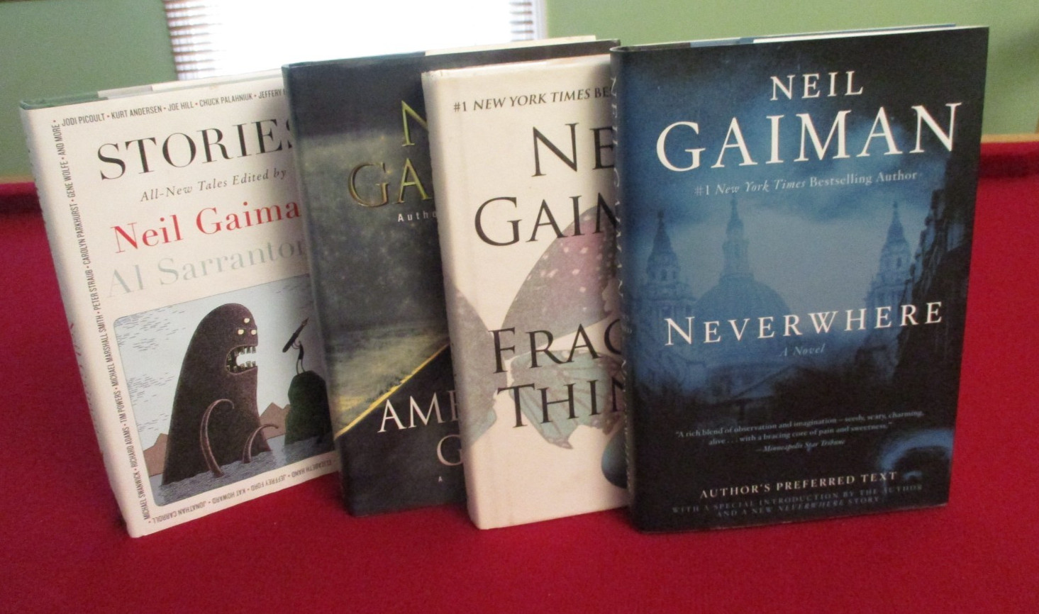 4 Neil Gaiman Books ~ American Gods ~ Fragile Things ~ Neverwhere ~ Stories