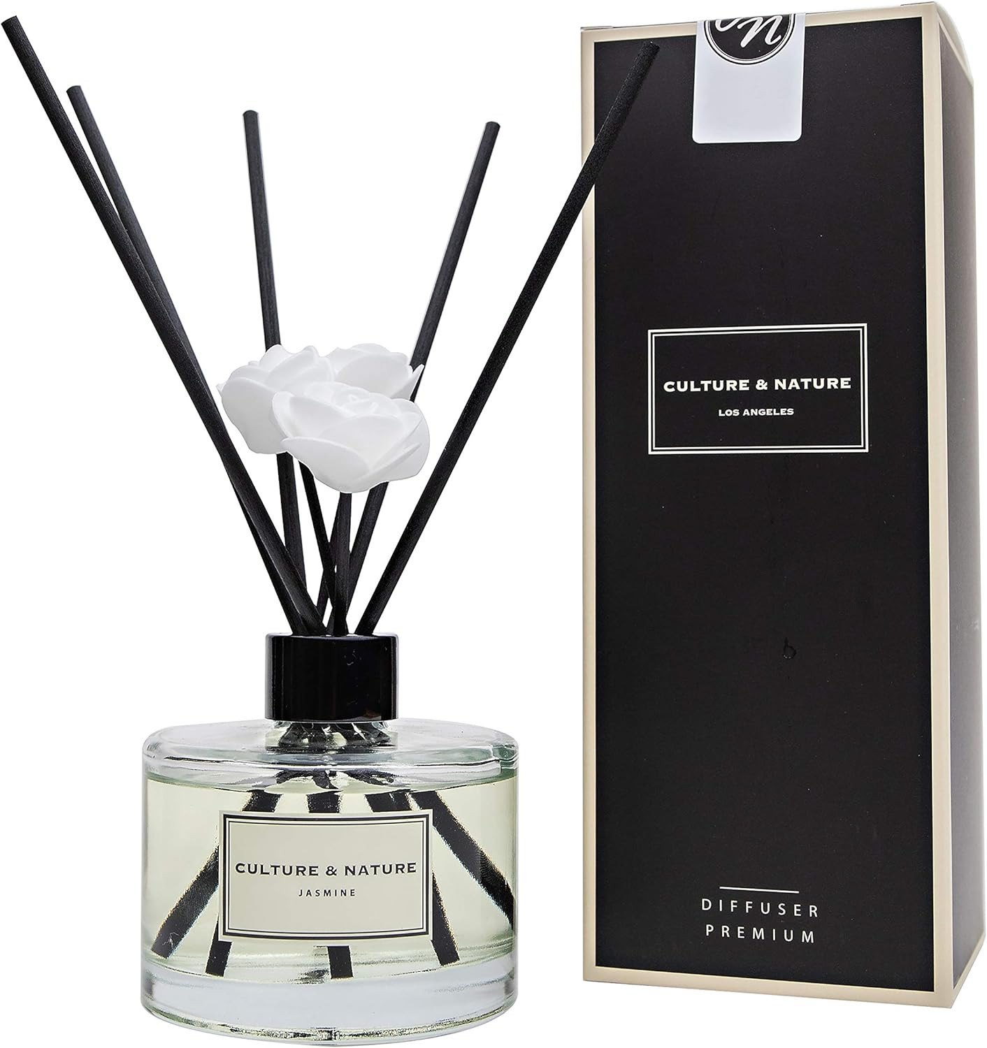 Reed Diffuser Set 6.7Oz (200Ml) Jasmine Scented Diffuser with Sticks Home Fragra