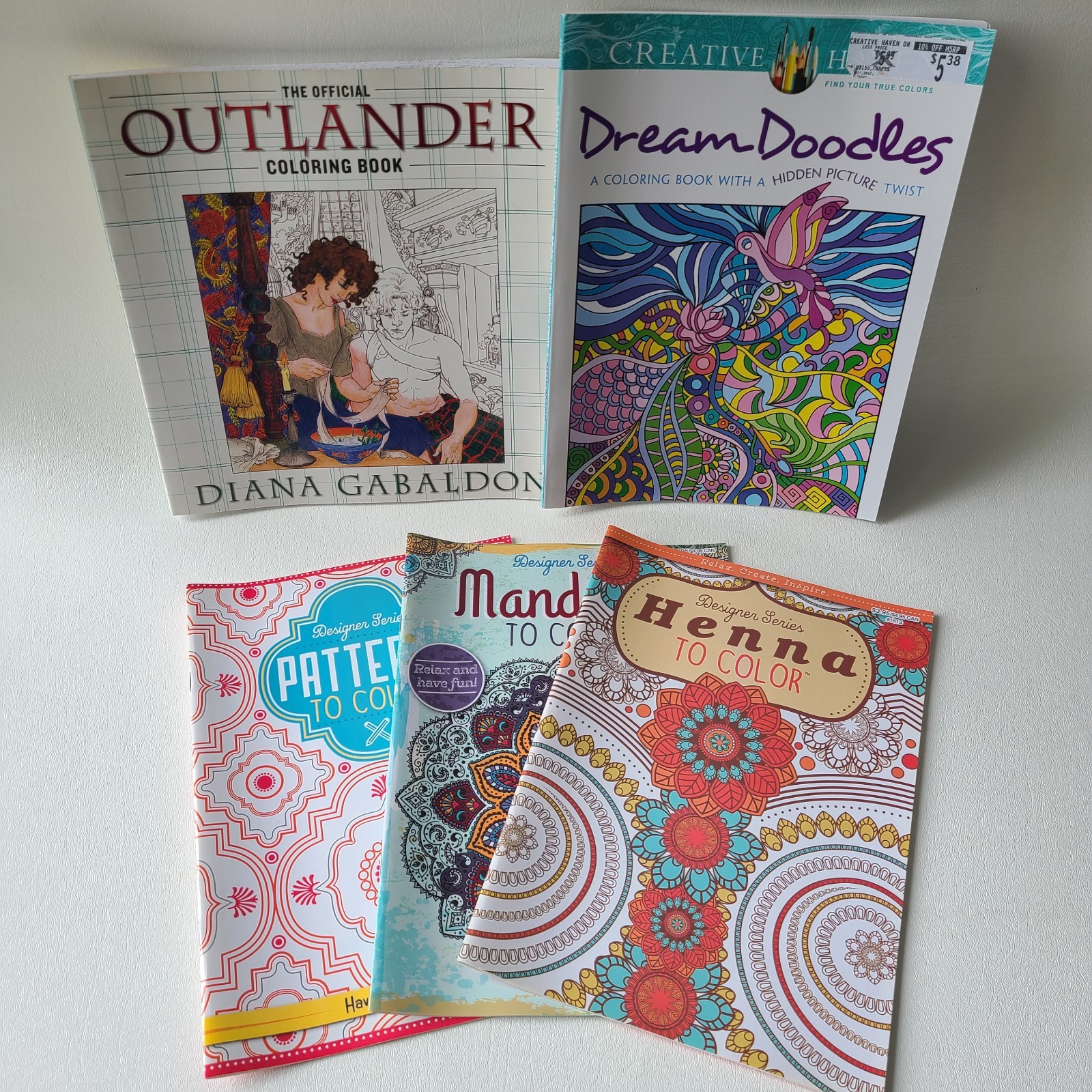 Adult Coloring Books Mandalas Henna Patterns Hidden Picture Outlander Lot of 5