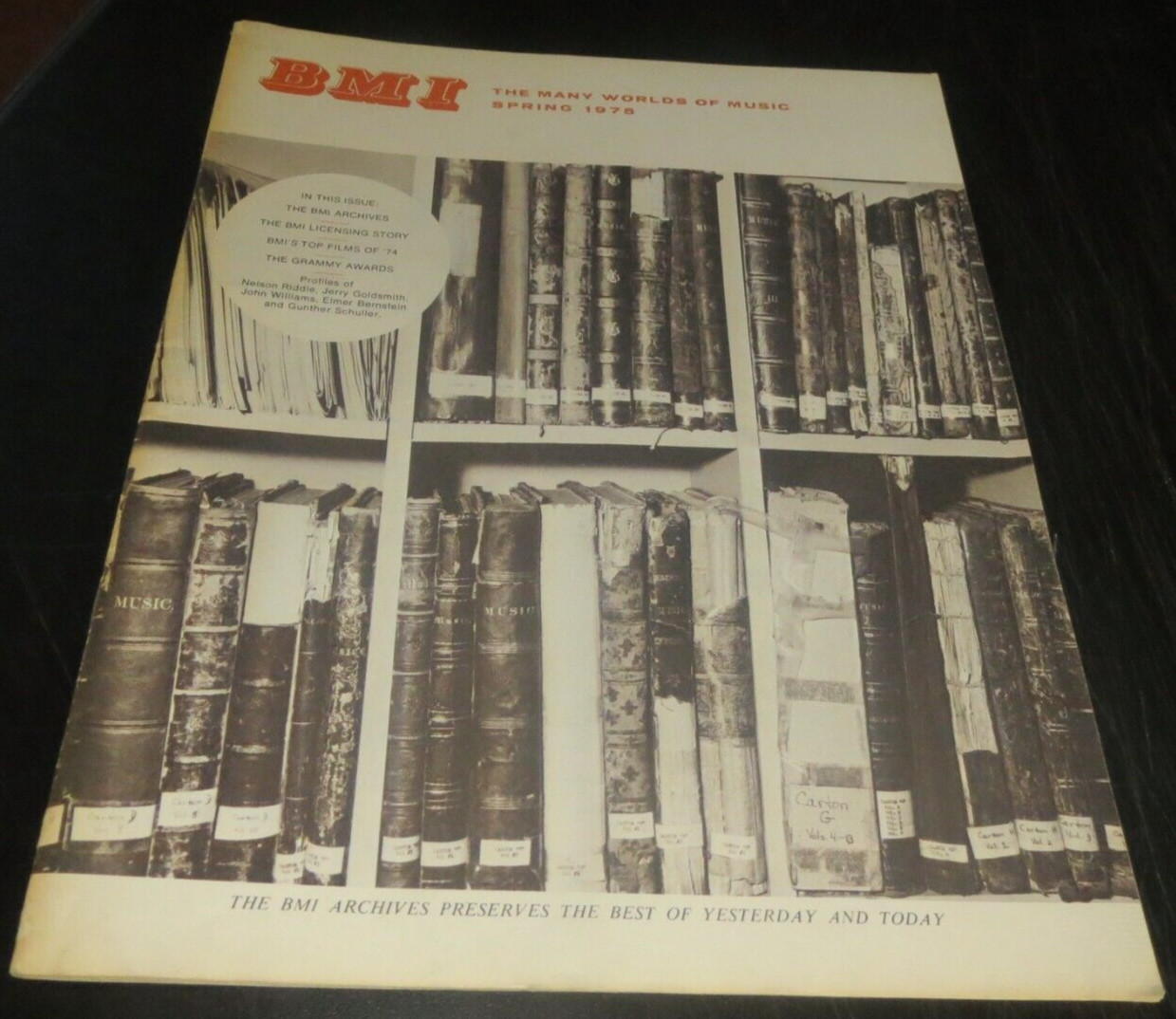 BMI Magazine 1975, BMI Archives Cover, see table of contents, 45 pages