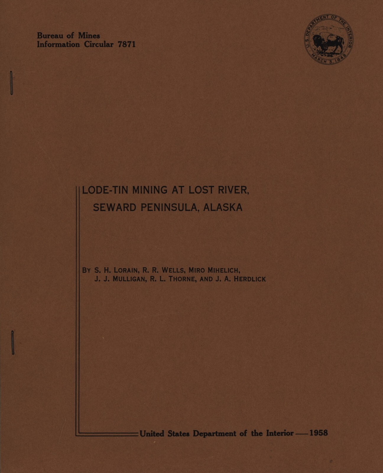 Lode-Tin Mining at Lost River, Seward Peninsula, Alaska by S. H. Lorain