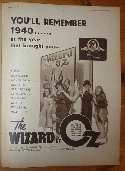 PICTUREGOER No 450 Vol 9 6TH JAN 1940 THE WIZARD OF OZ POSTER AD GRETA GARBO COV