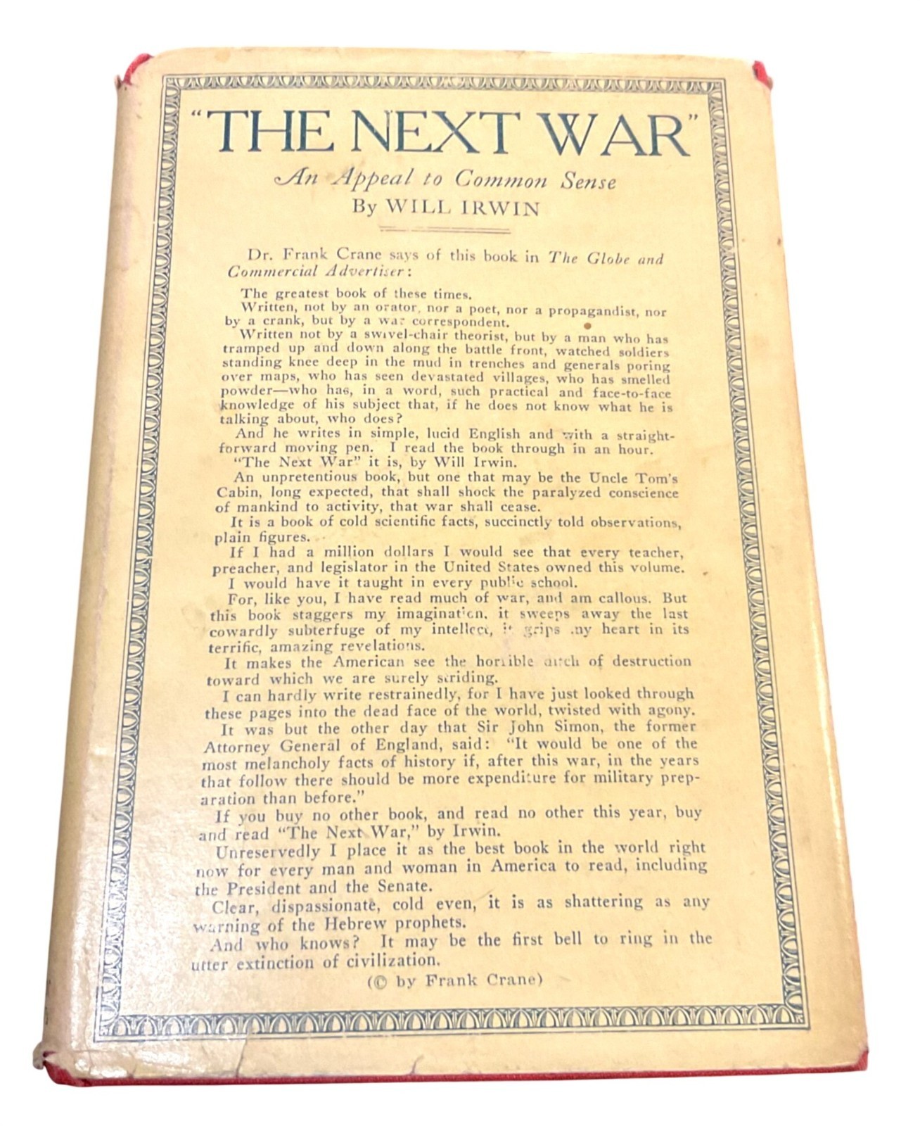 Antique The Next War By Will Irwin Hardcover 1921 E.P. Dutton & Co. Dust Jacket